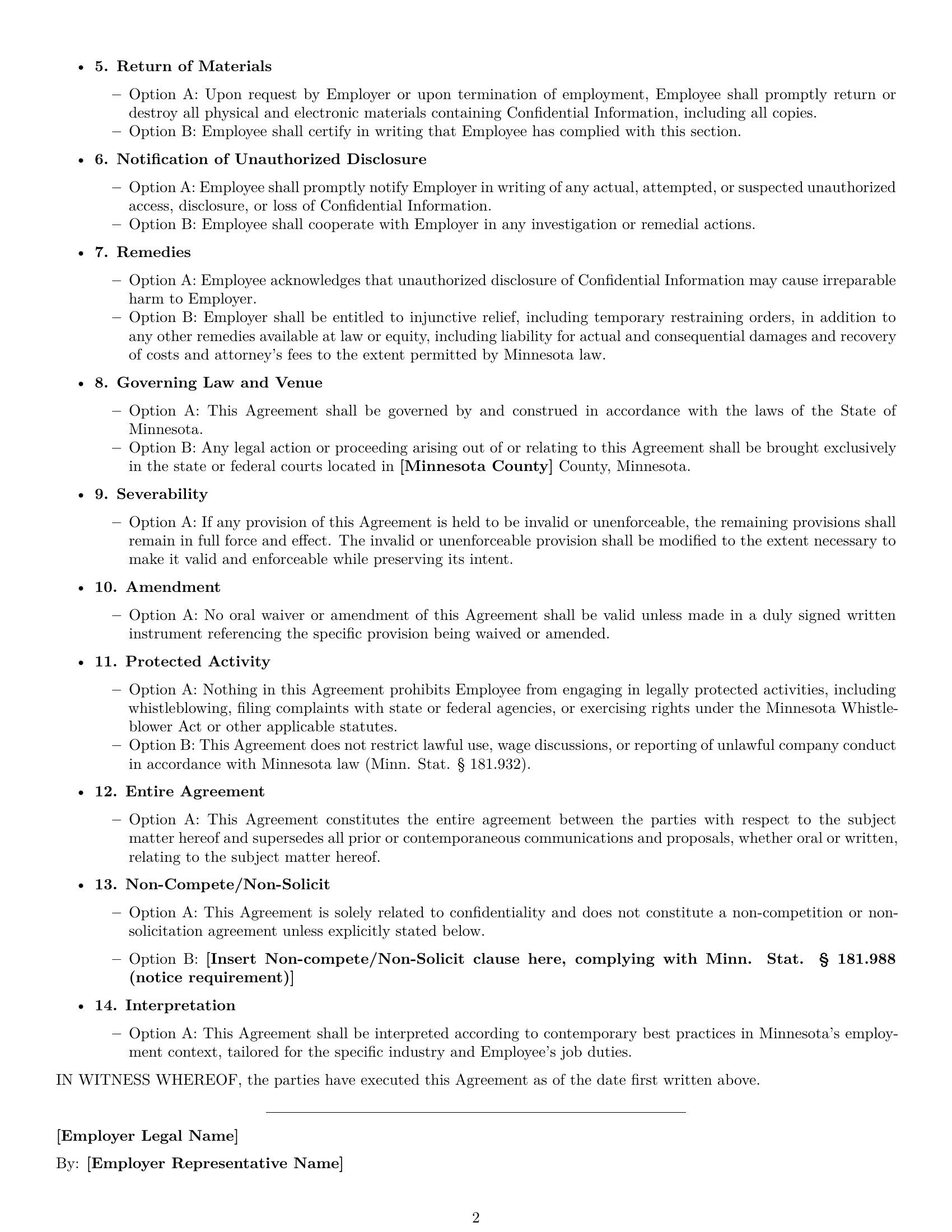 Preview page 2 of Free Minnesota employee nda template