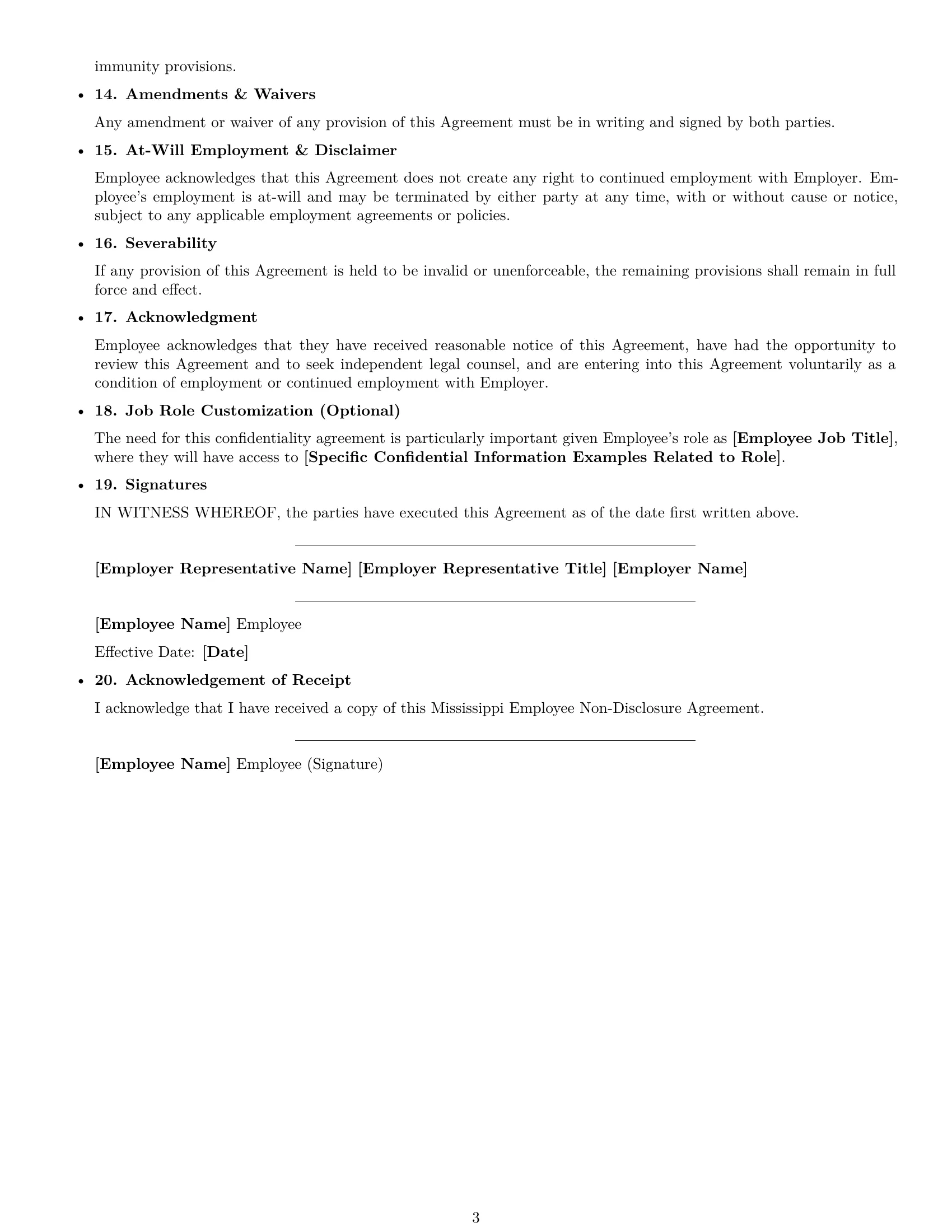 Preview page 3 of Free Mississippi employee nda template