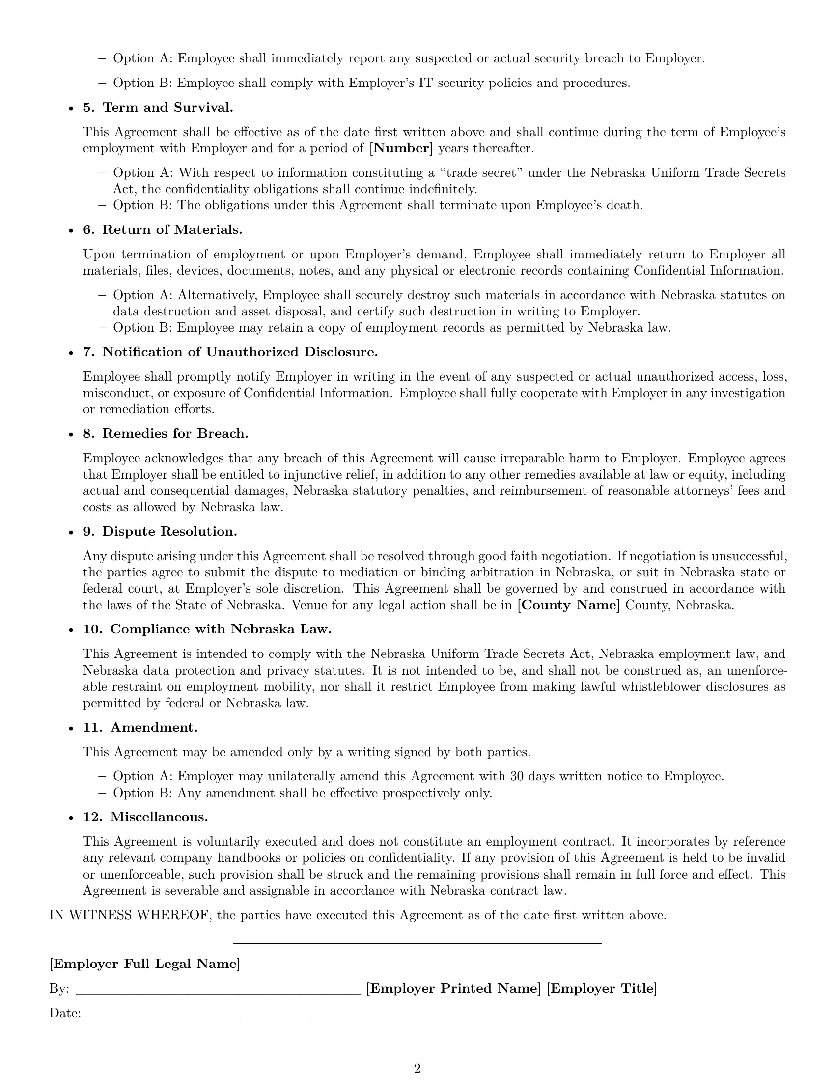 Preview page 2 of Free Nebraska employee nda template