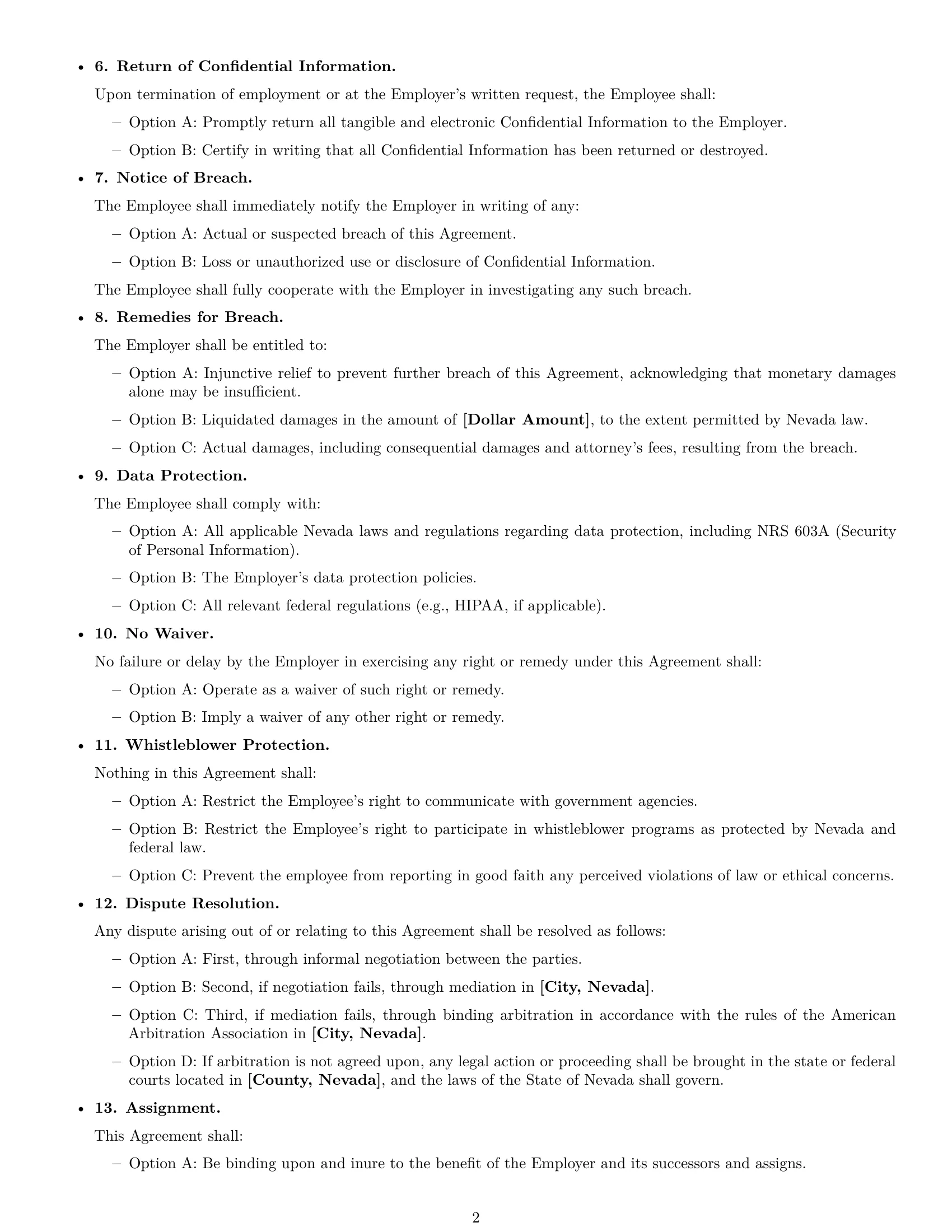 Preview page 2 of Free Nevada employee nda template