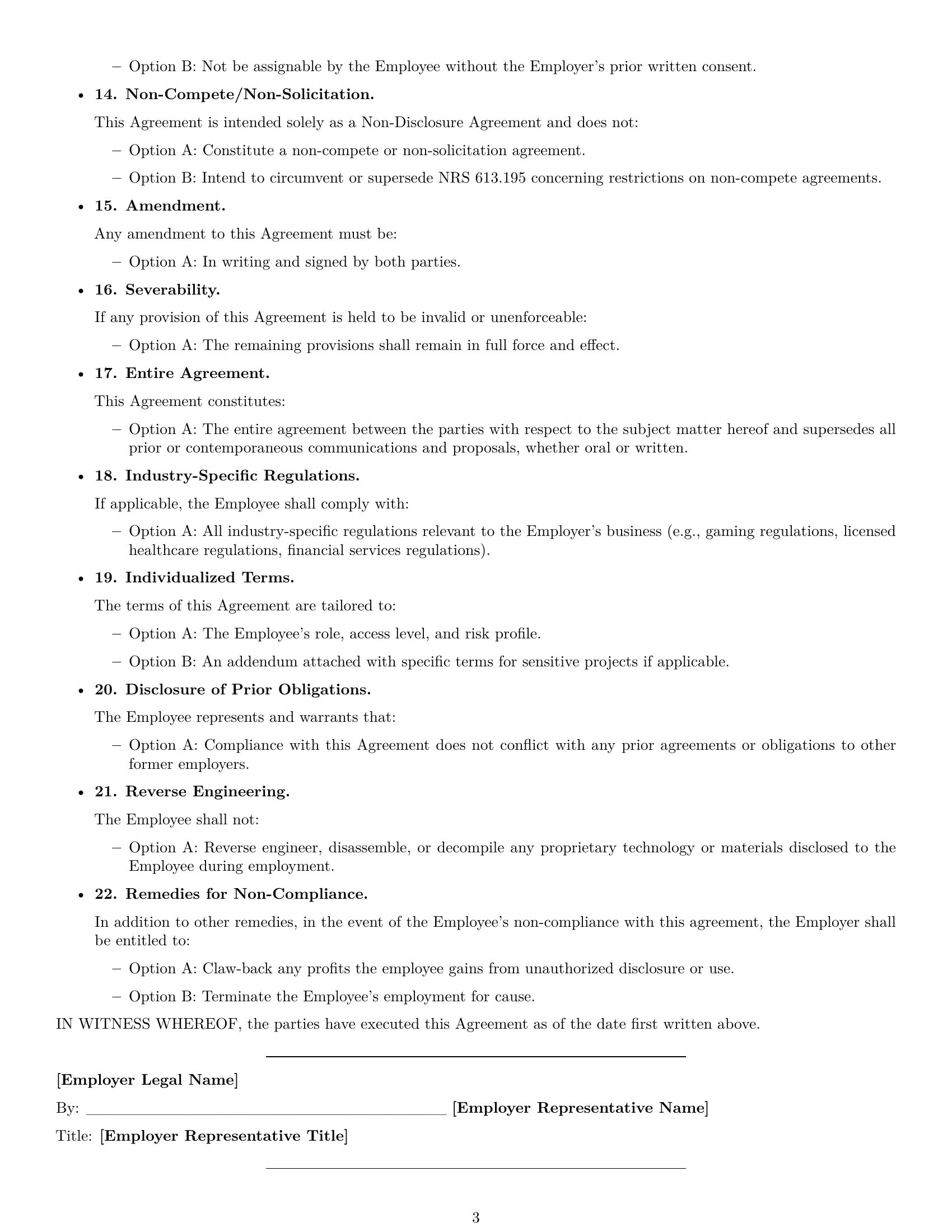 Preview page 3 of Free Nevada employee nda template