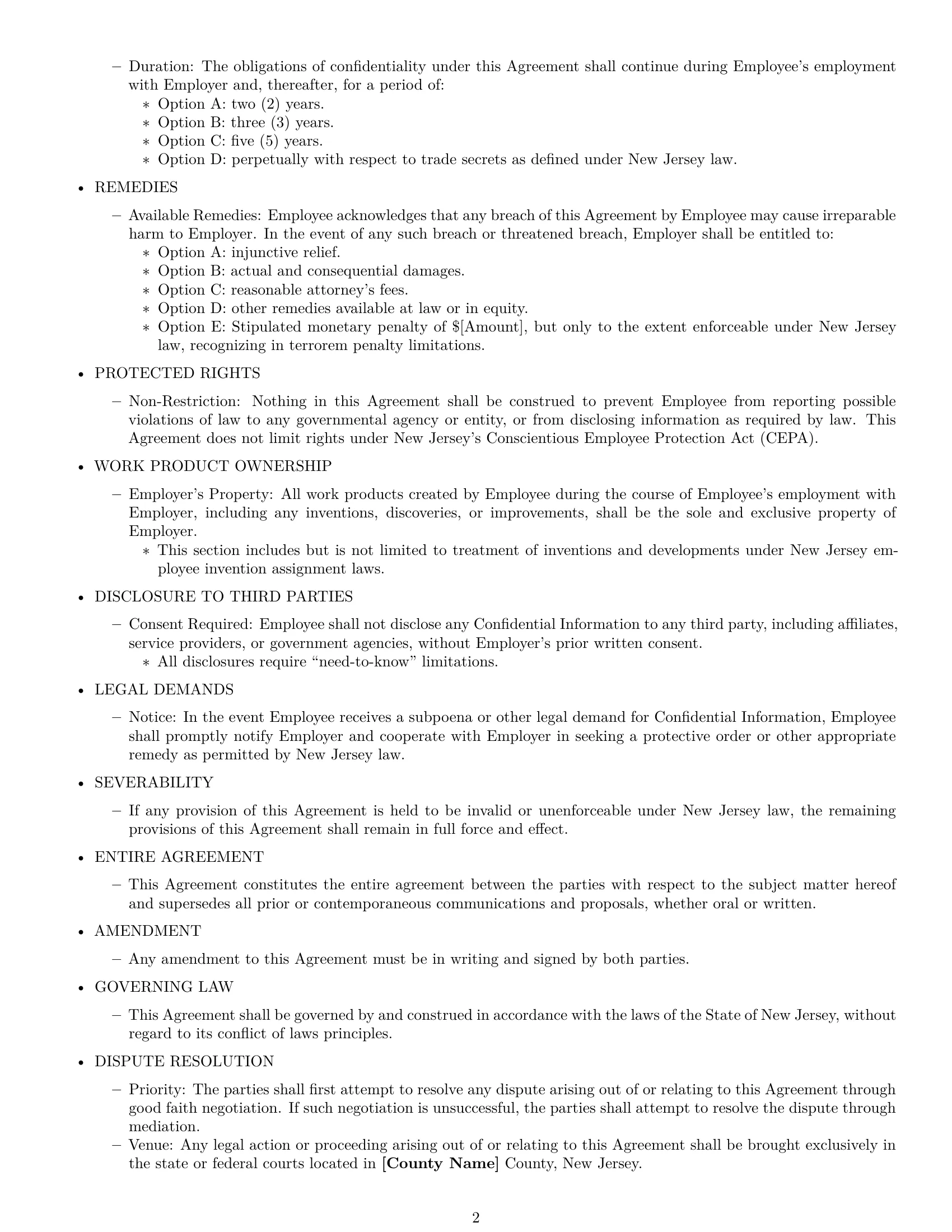 Preview page 2 of Free New Jersey employee nda template