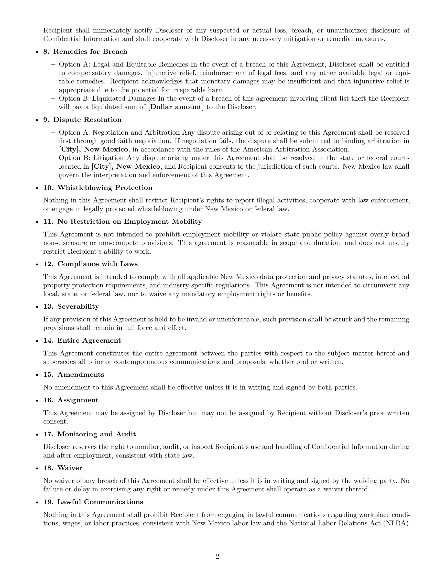 Preview page 2 of Free New Mexico employee nda template