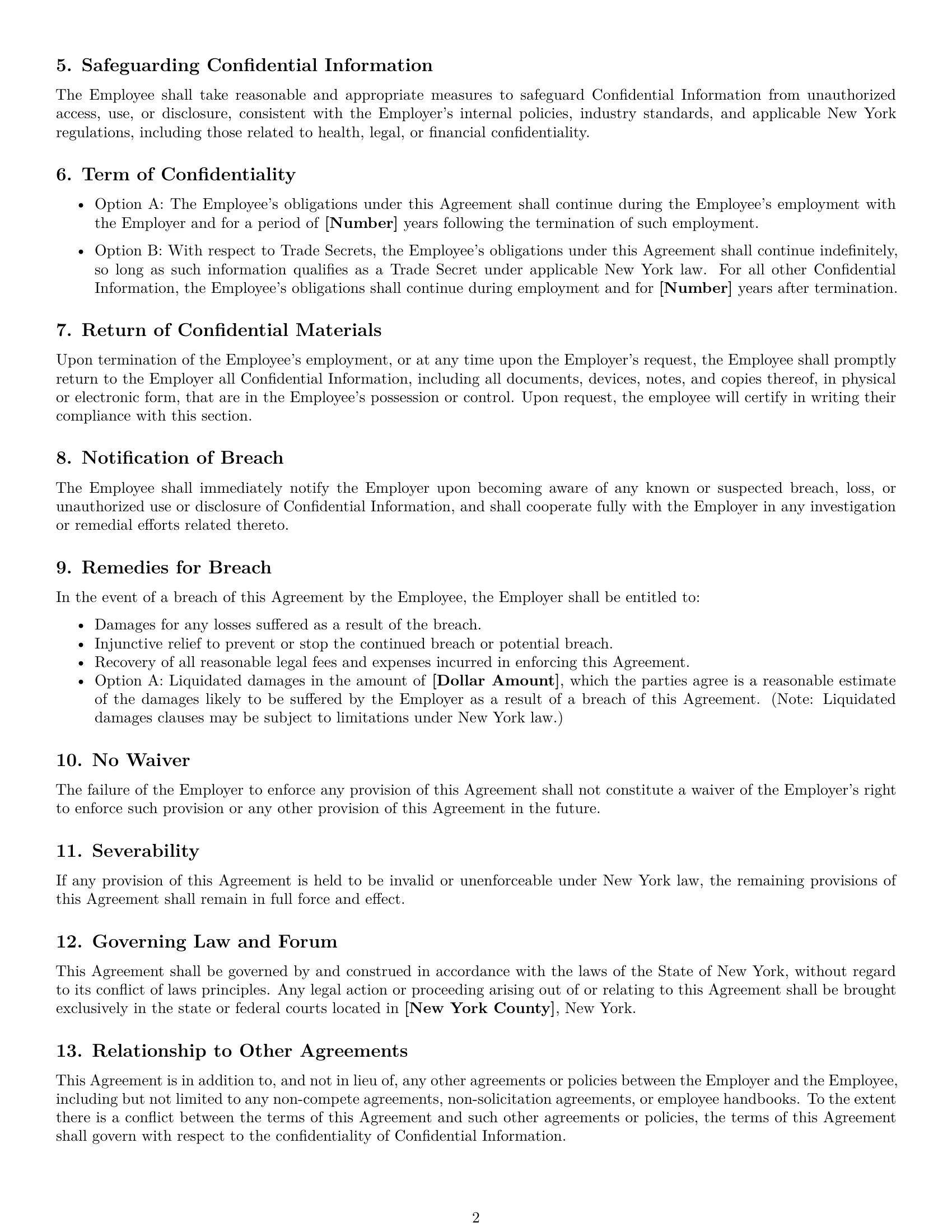 Preview page 2 of Free New York employee nda template