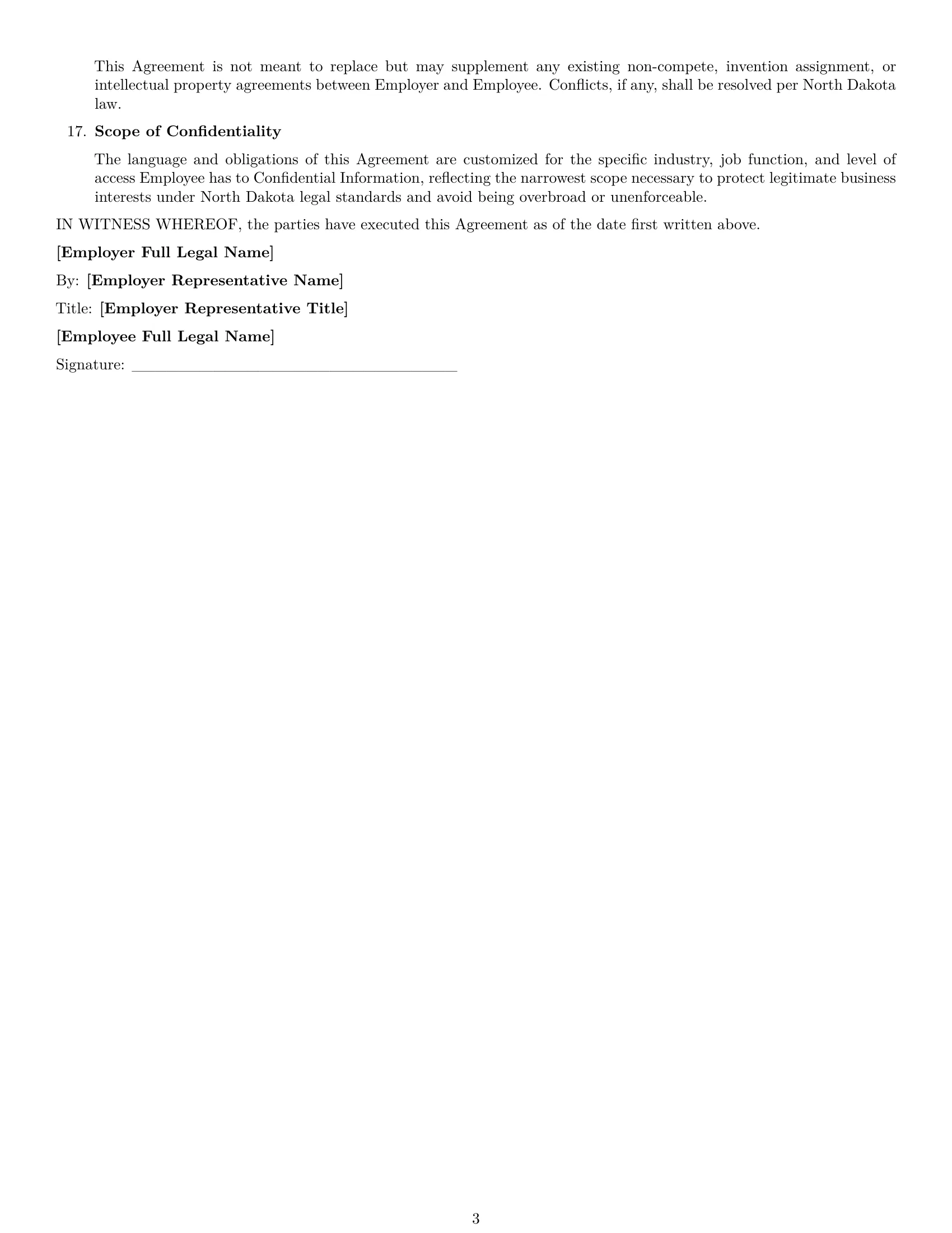 Preview page 3 of Free North Dakota employee nda template