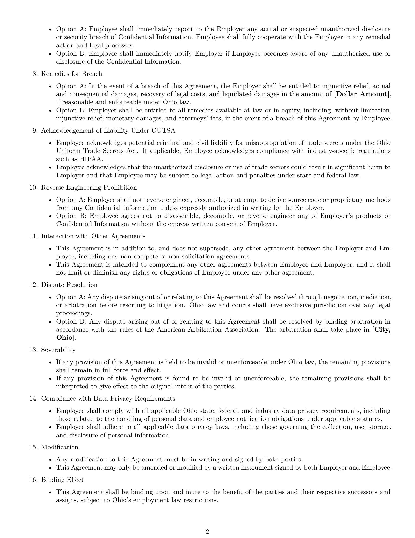 Preview page 2 of Free Ohio employee nda template