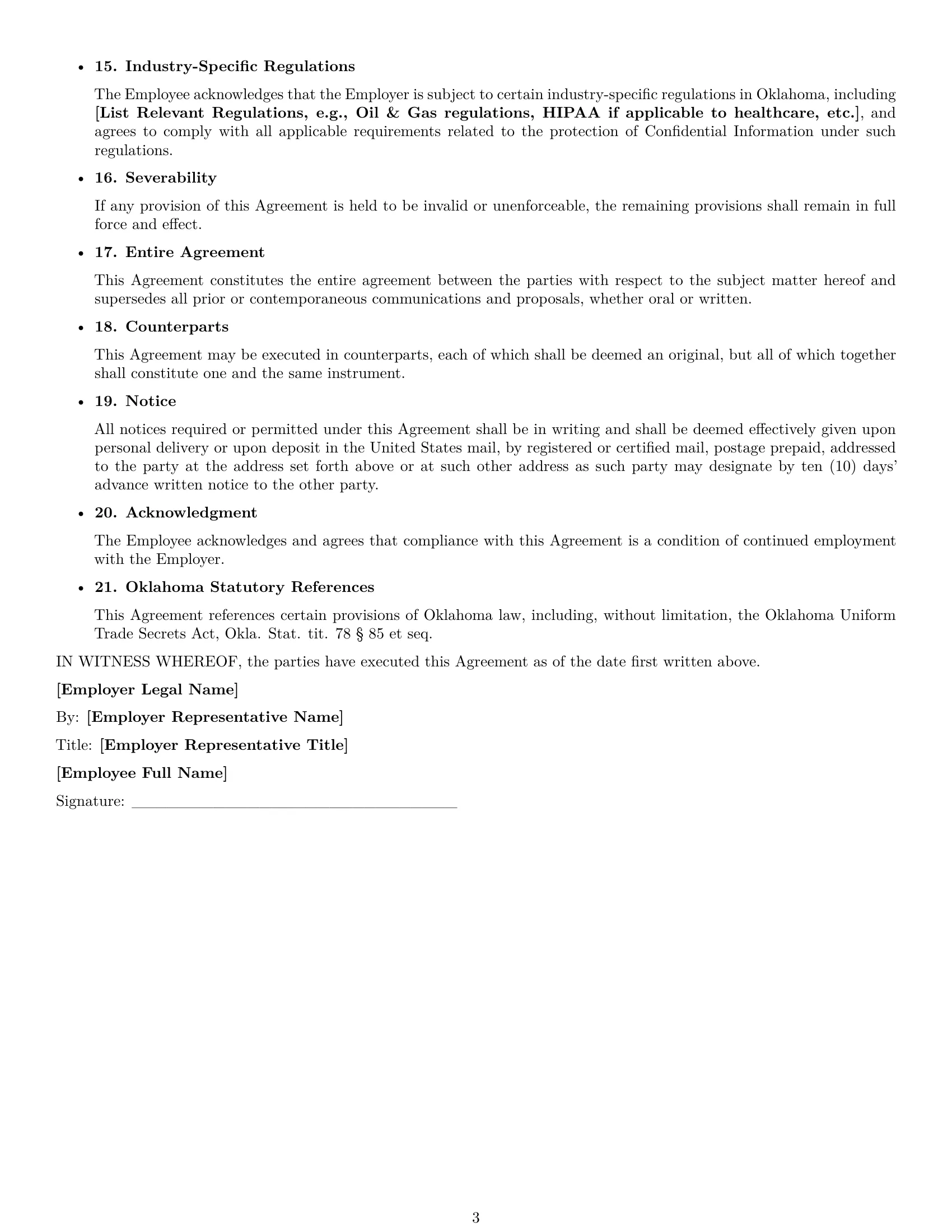 Preview page 3 of Free Oklahoma employee nda template