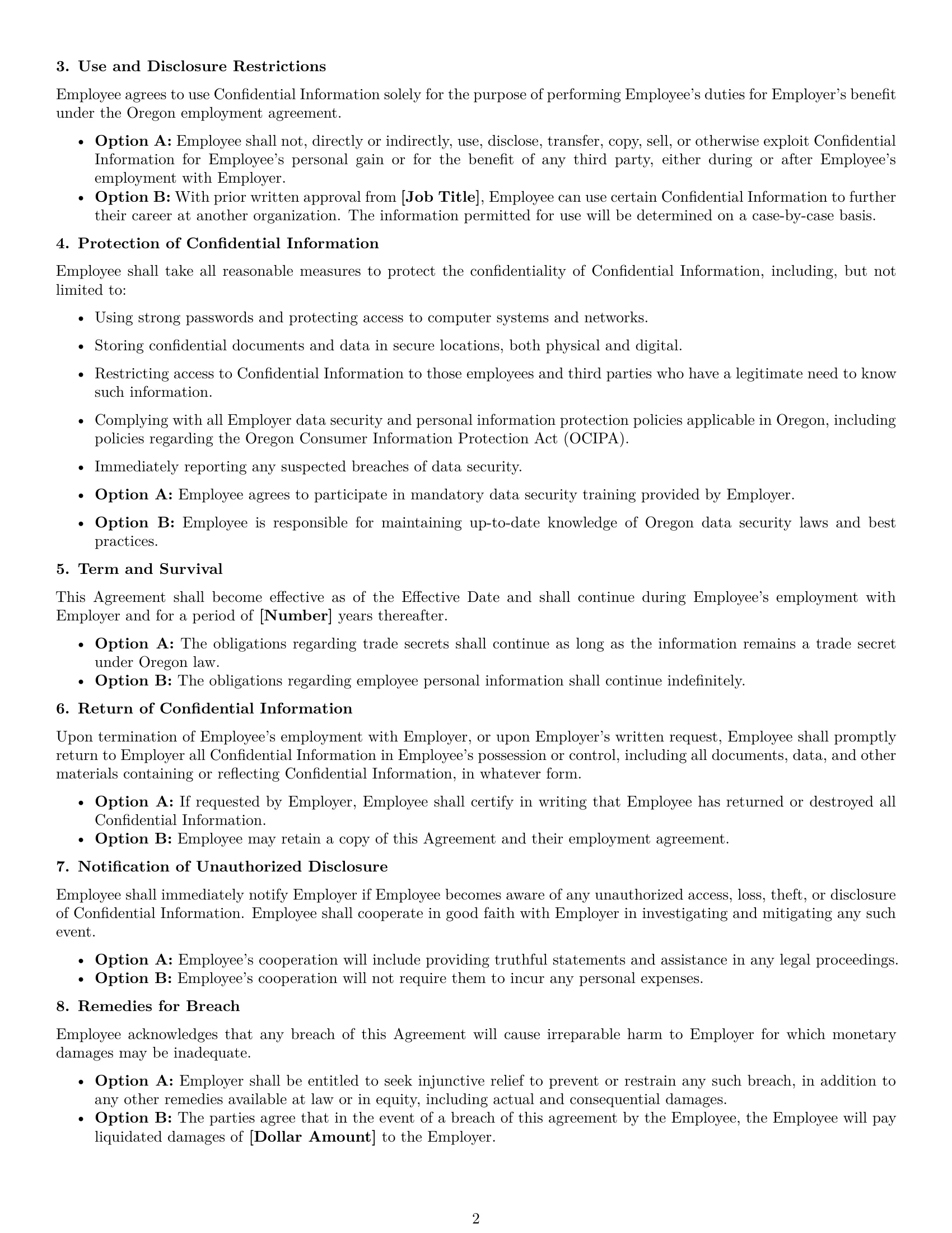 Preview page 2 of Free Oregon employee nda template