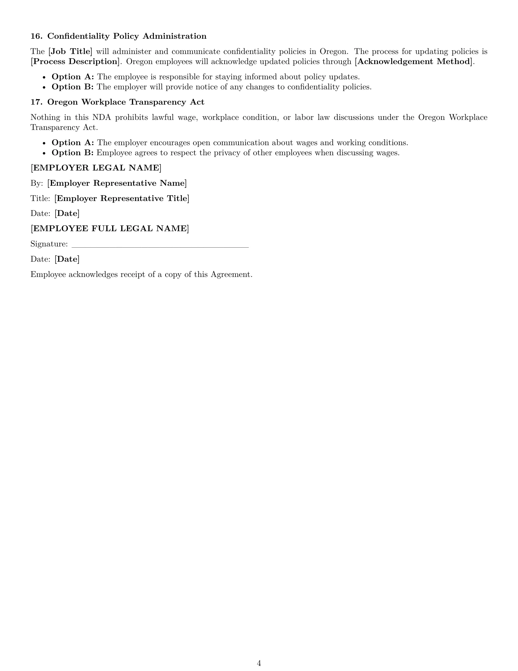 Preview page 4 of Free Oregon employee nda template