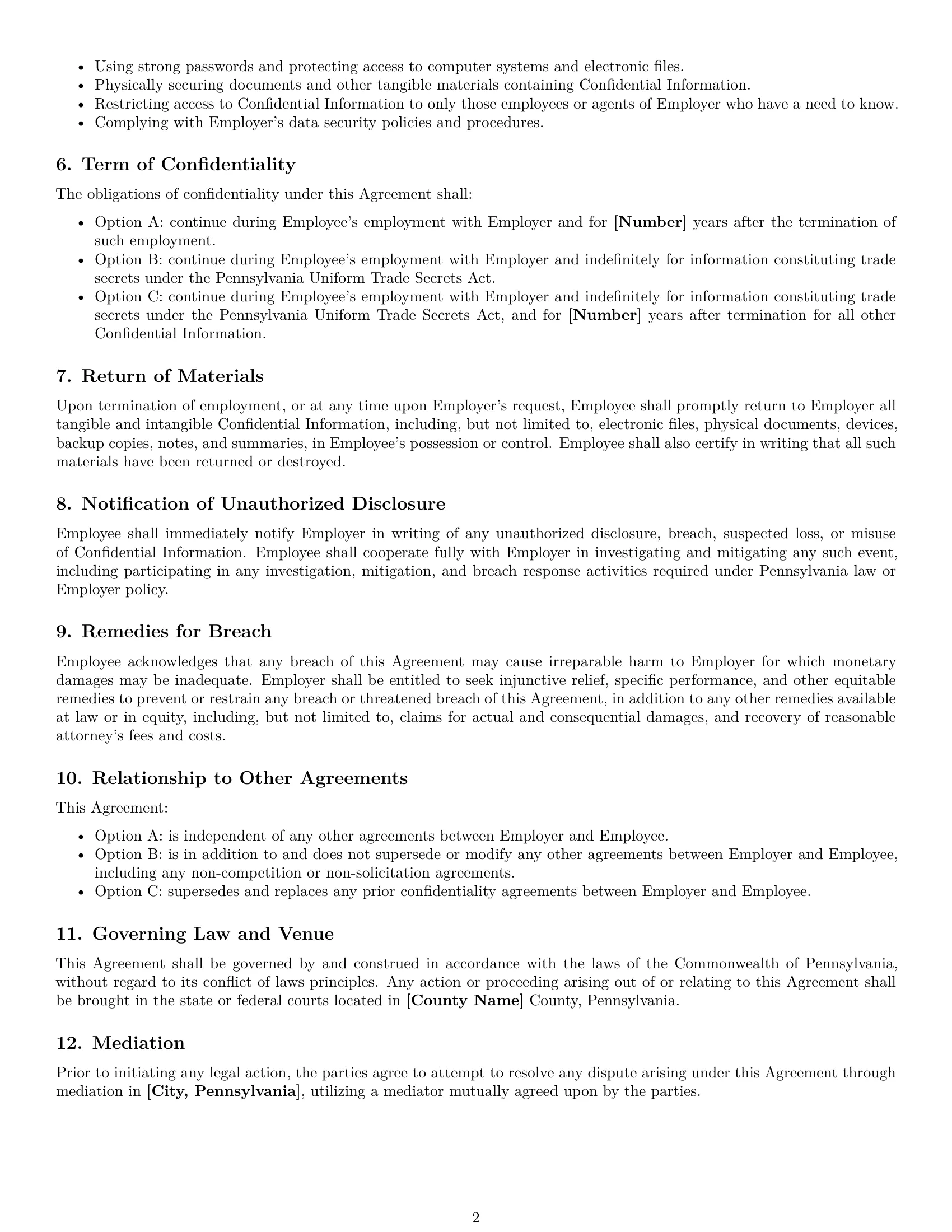 Preview page 2 of Free Pennsylvania employee nda template