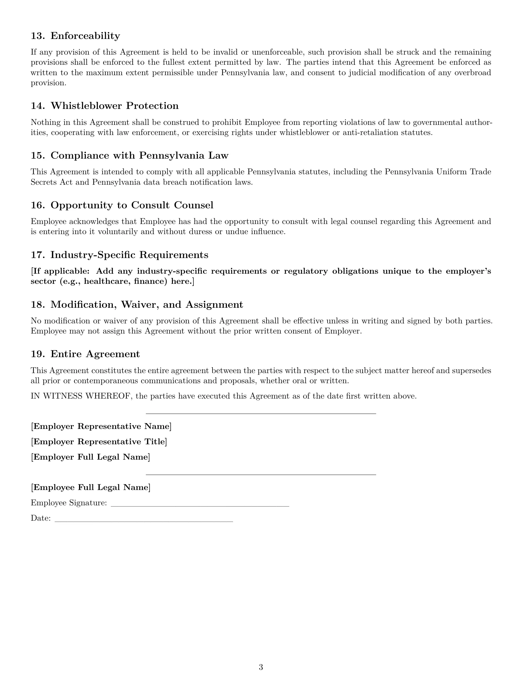 Preview page 3 of Free Pennsylvania employee nda template