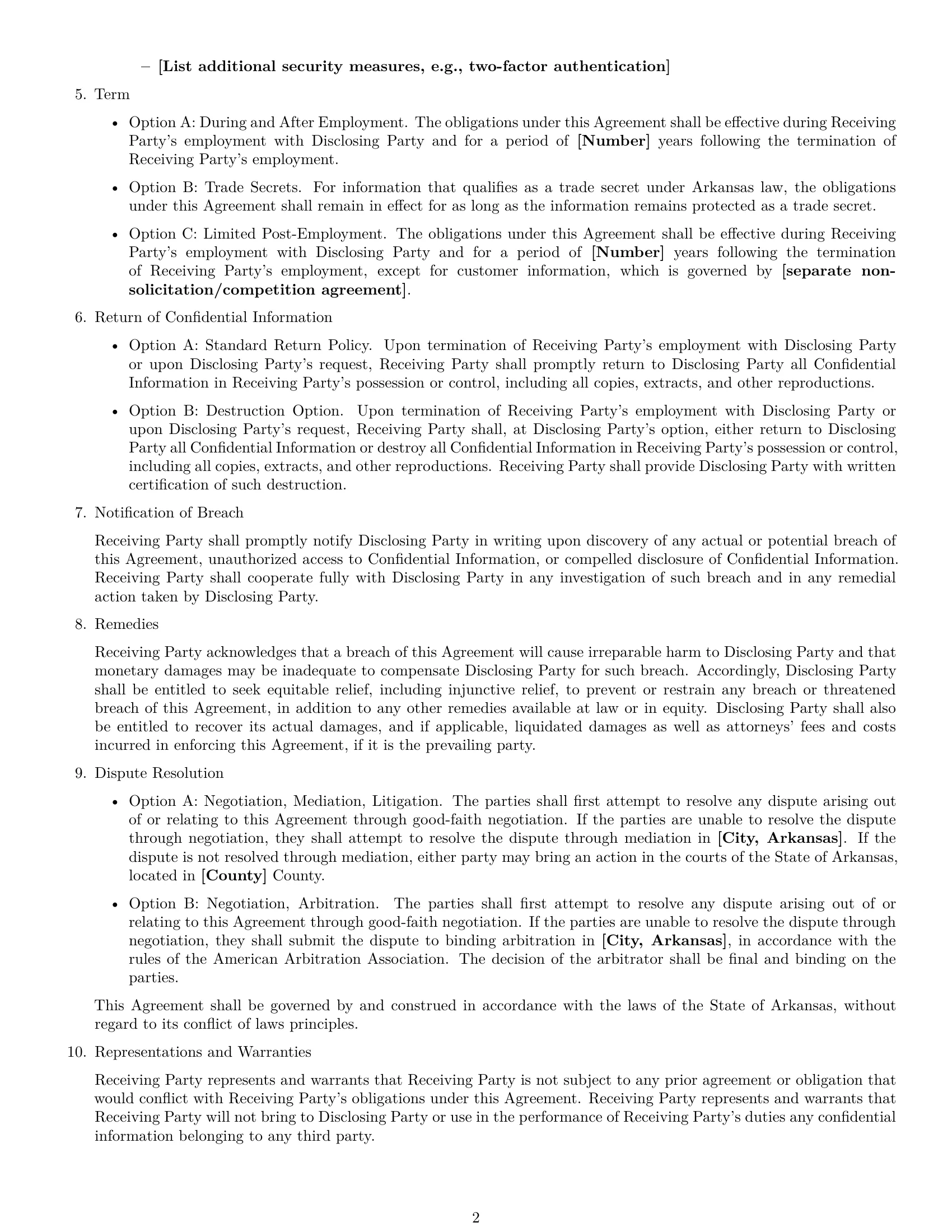 Preview page 2 of Free Arkansas employee nda template