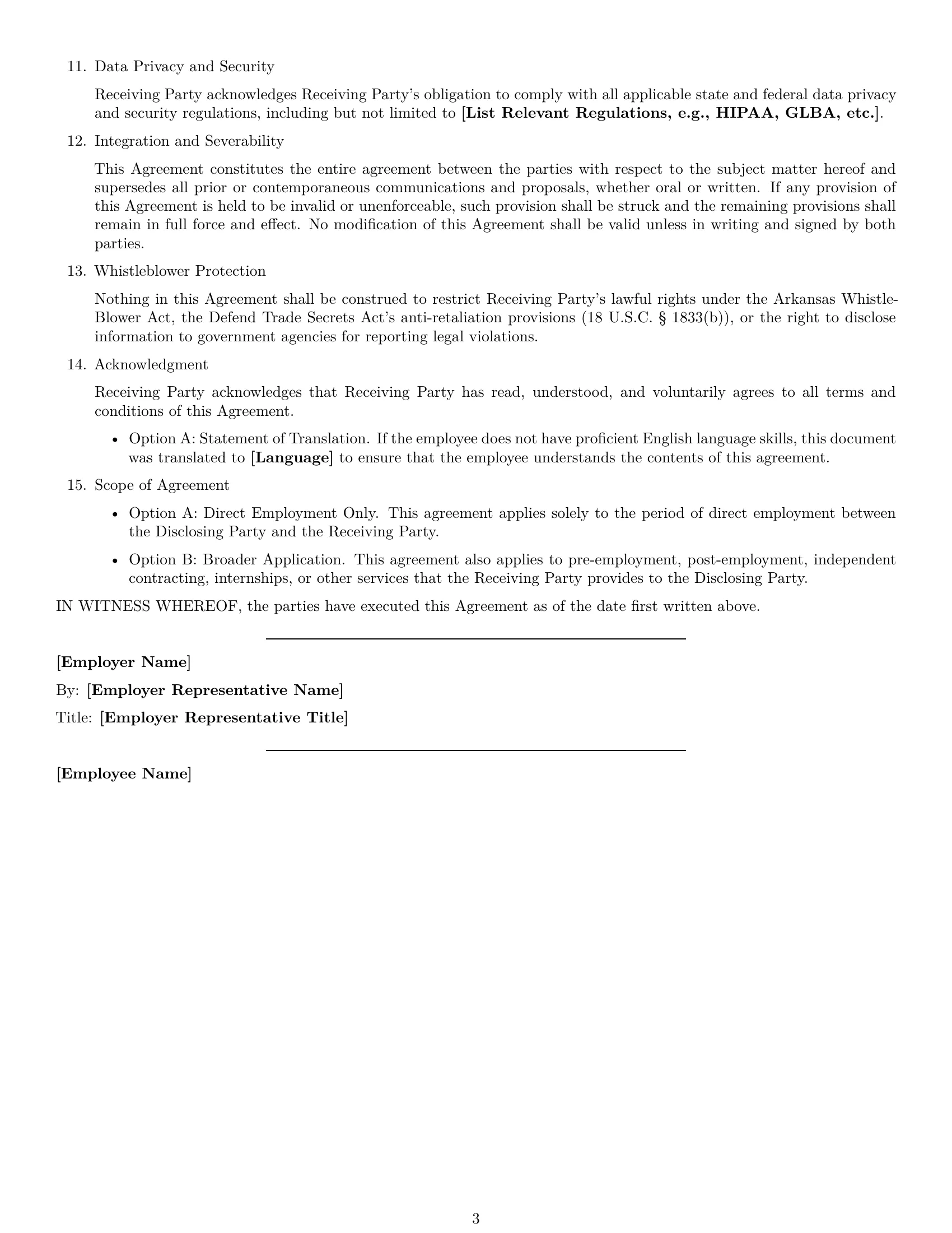 Preview page 3 of Free Arkansas employee nda template
