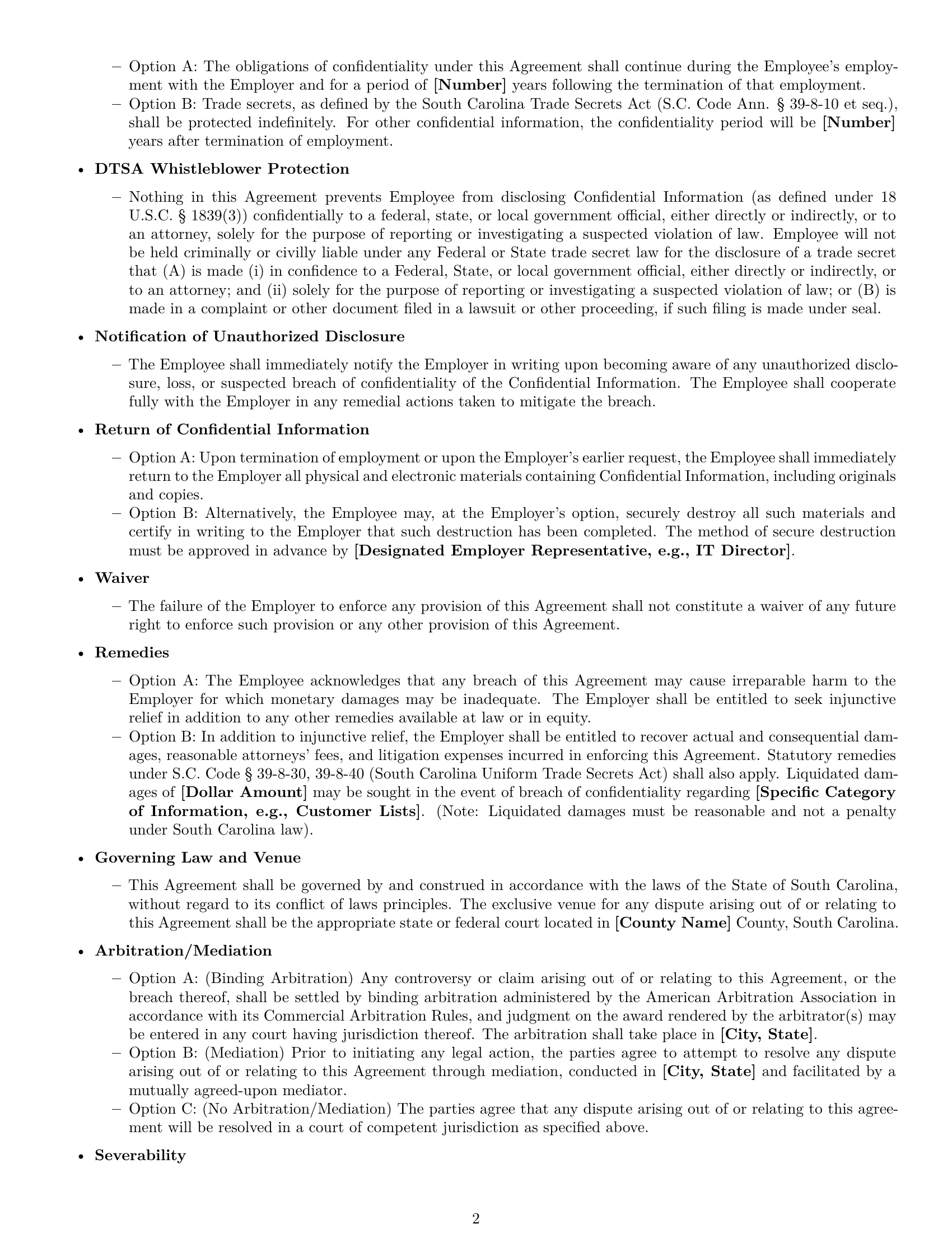 Preview page 2 of Free South Carolina employee nda template