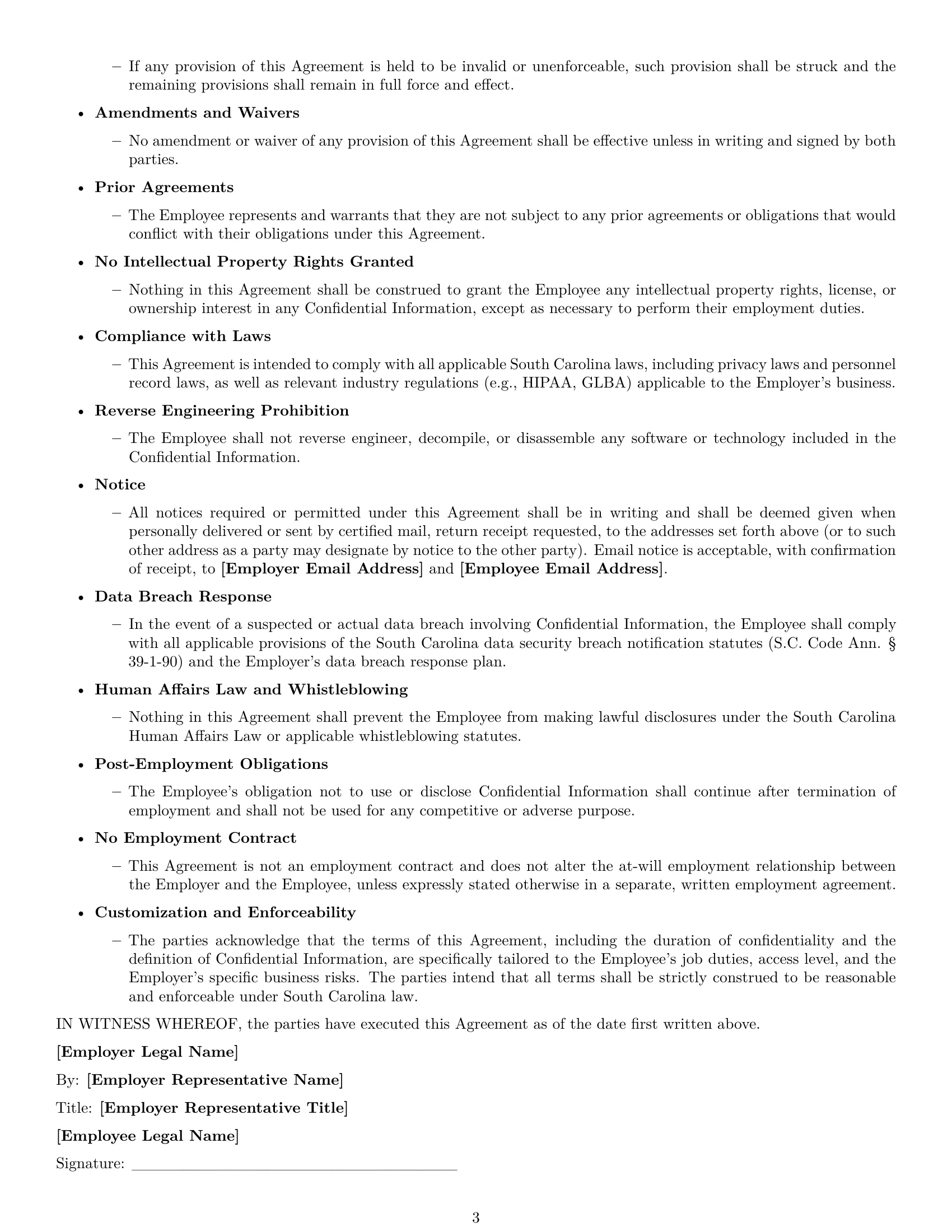 Preview page 3 of Free South Carolina employee nda template