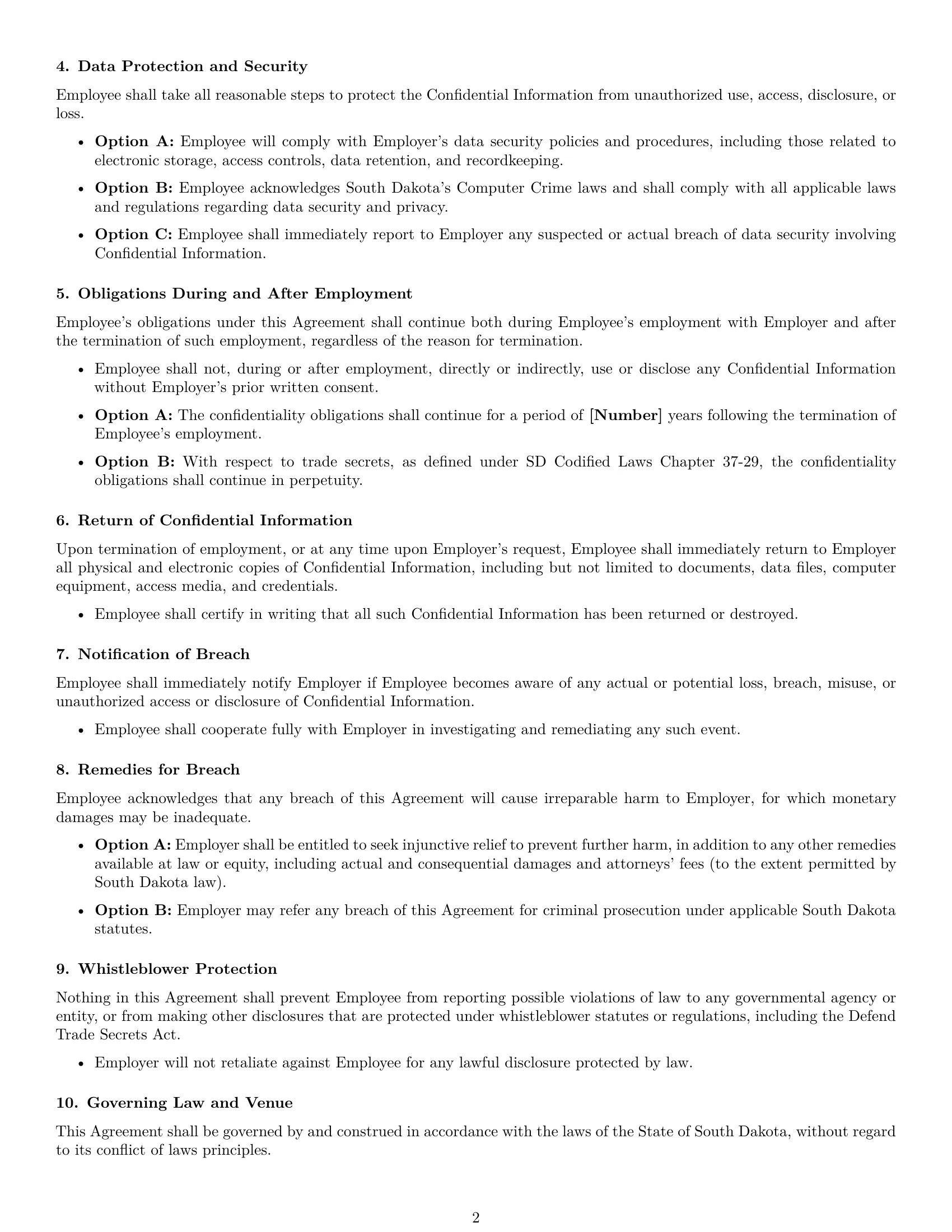 Preview page 2 of Free South Dakota employee nda template