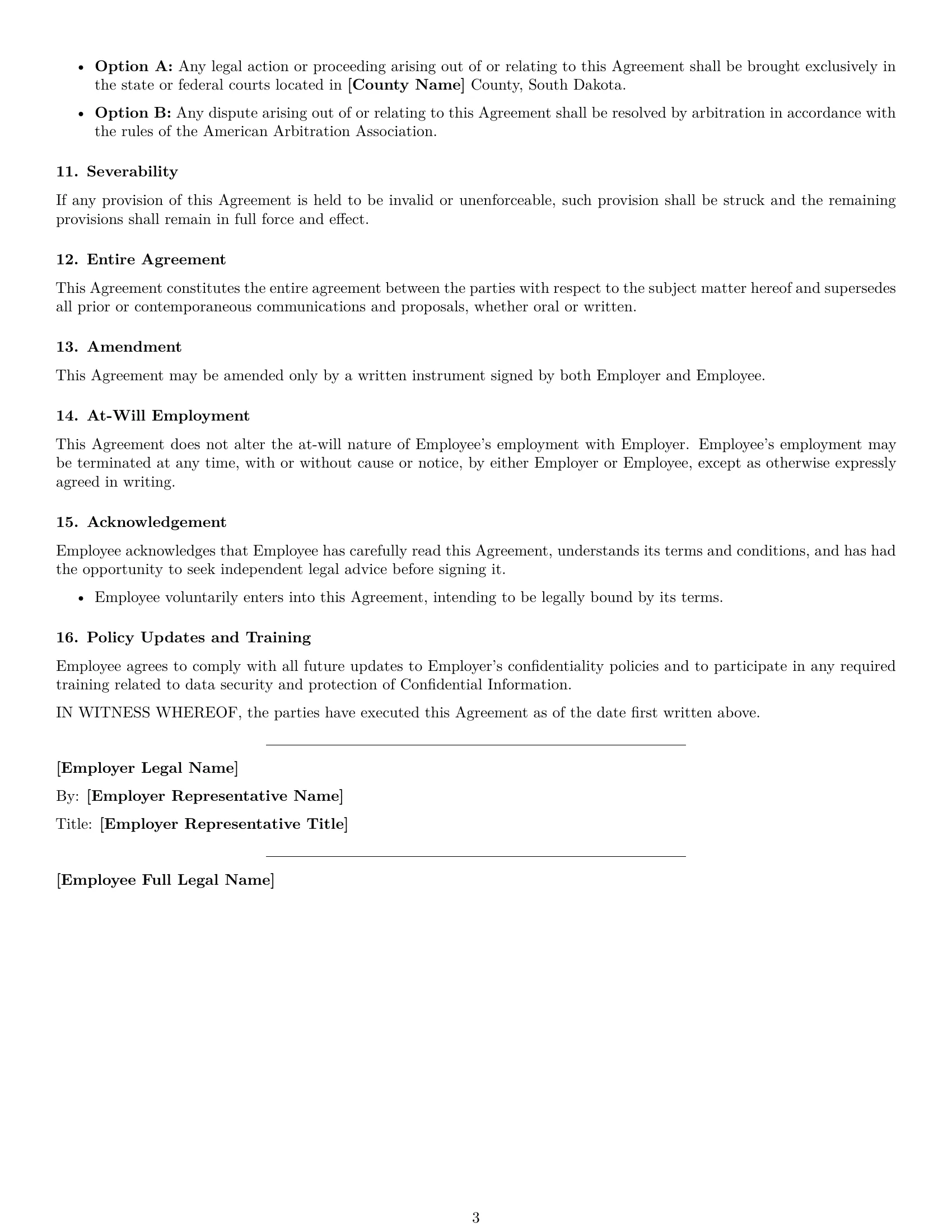 Preview page 3 of Free South Dakota employee nda template