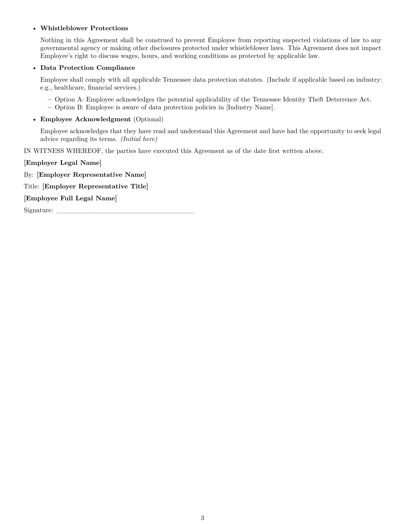 Preview page 3 of Free Tennessee employee nda template