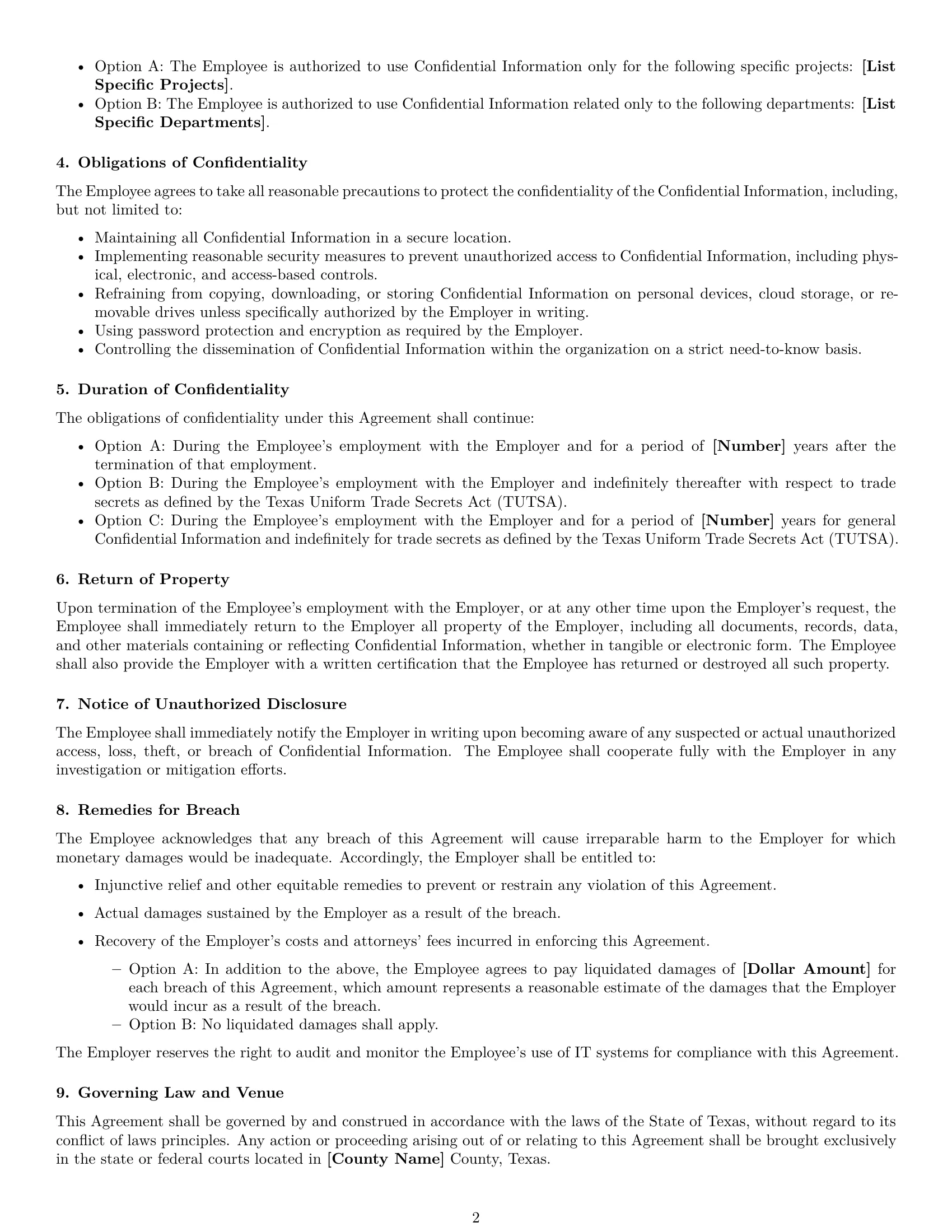 Preview page 2 of Free Texas employee nda template