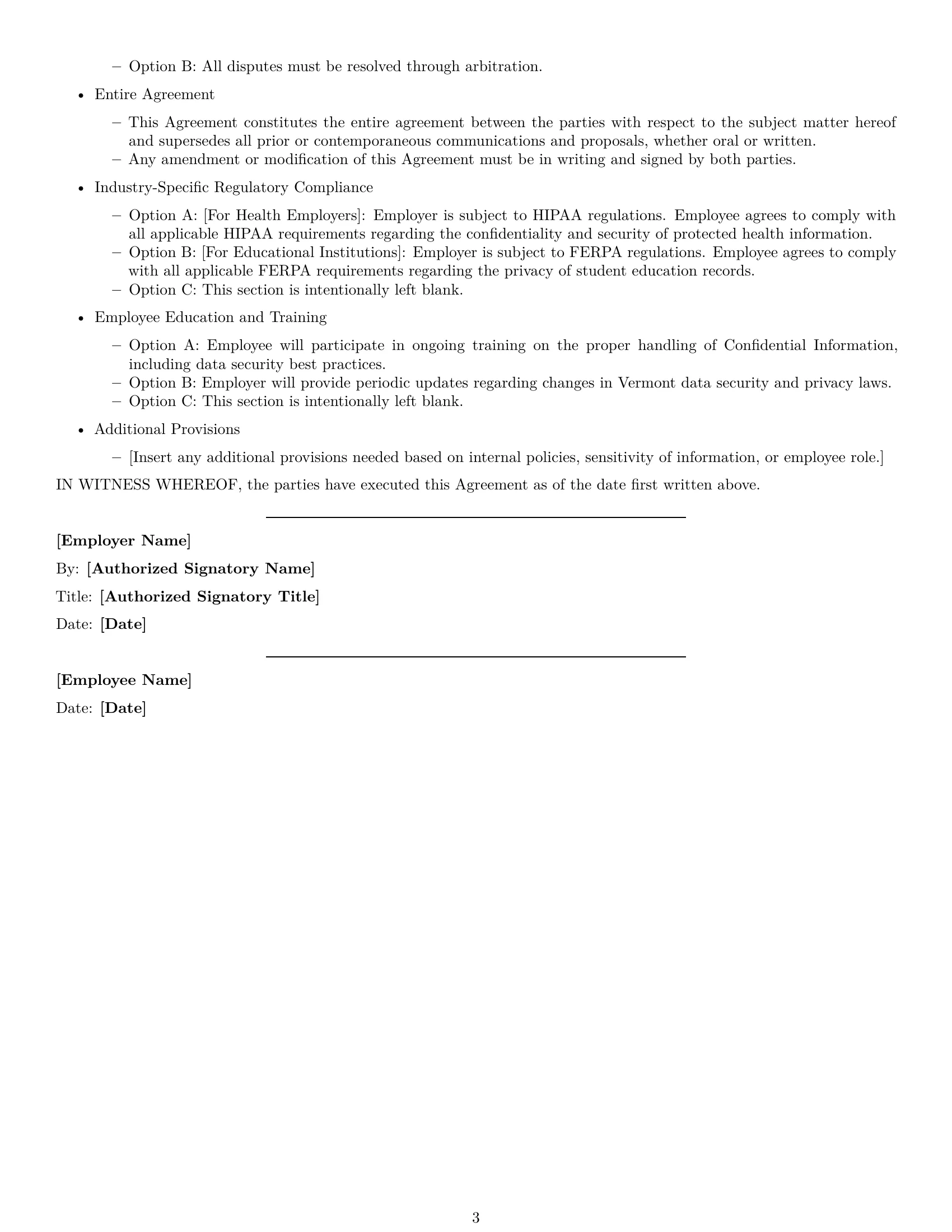 Preview page 3 of Free Vermont employee nda template