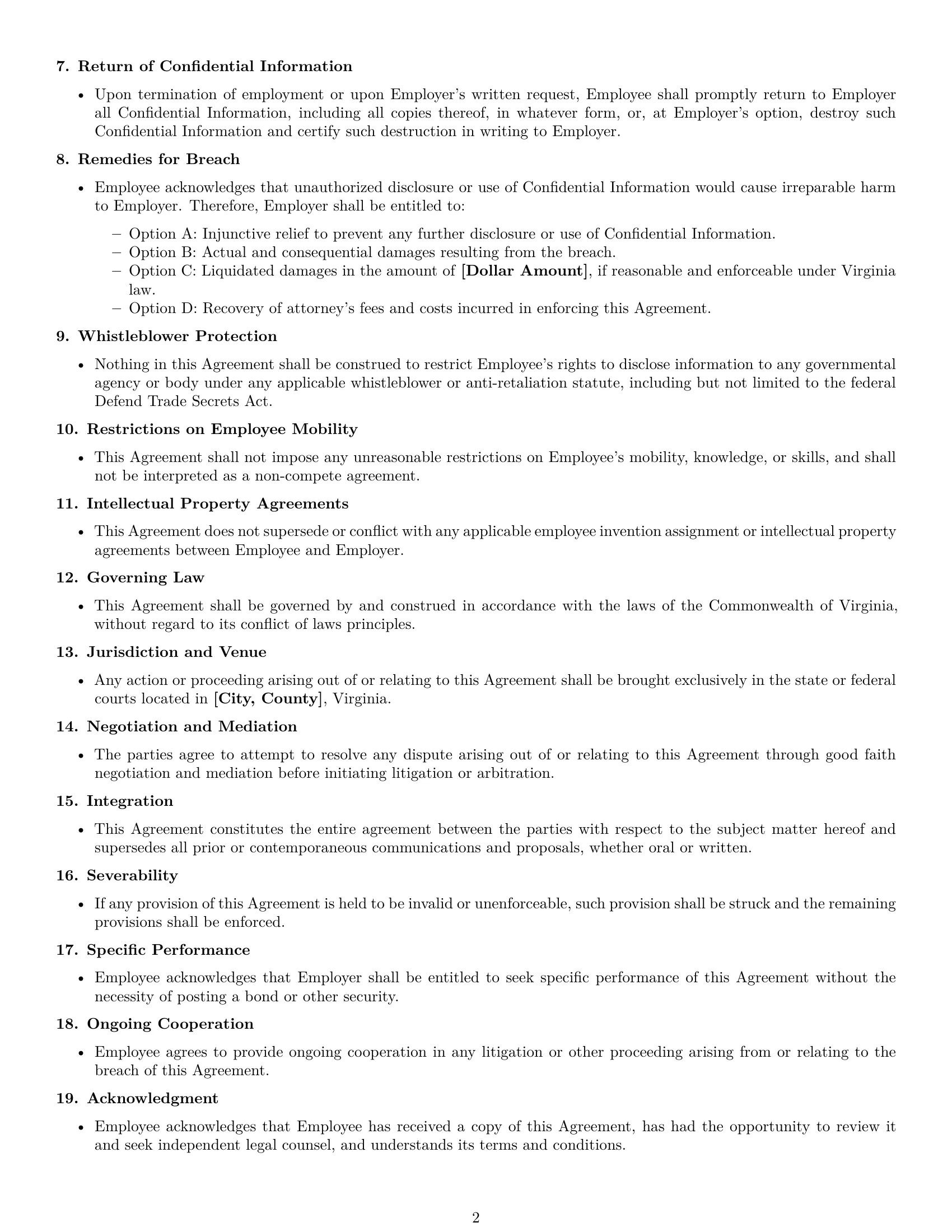 Preview page 2 of Free Virginia employee nda template