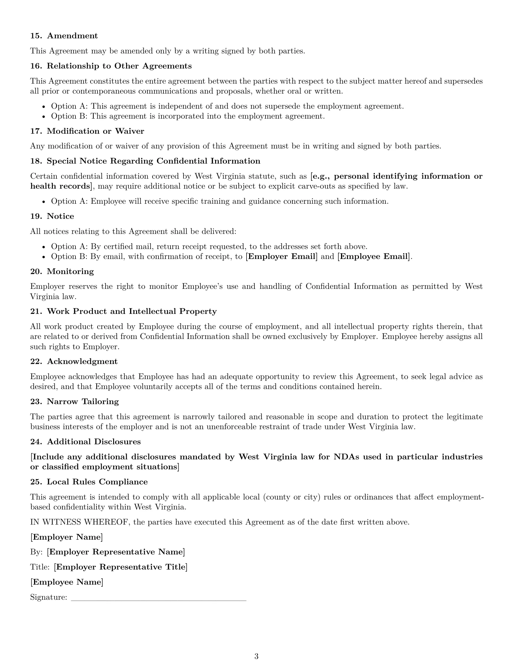 Preview page 3 of Free West Virginia employee nda template