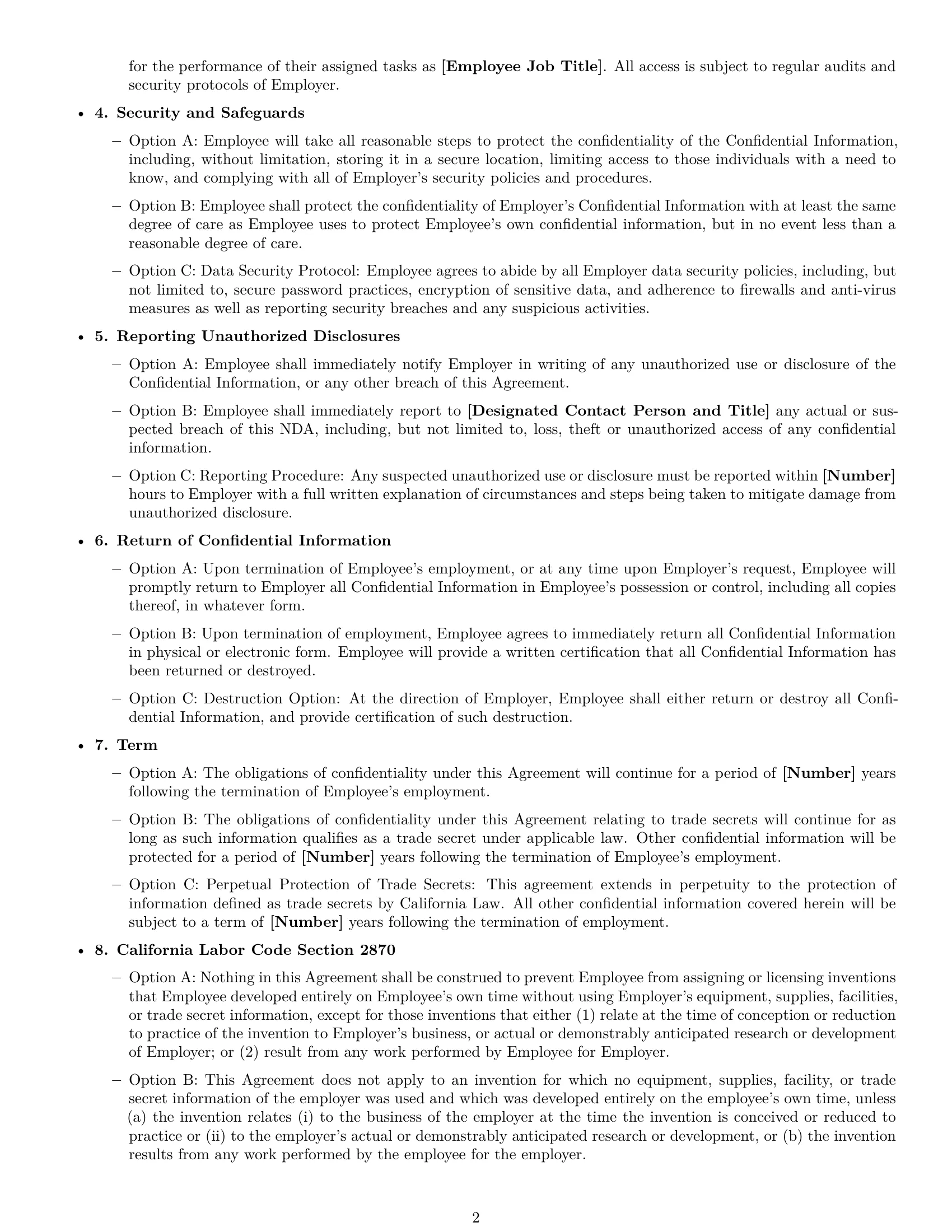Preview page 2 of Free California employee nda template