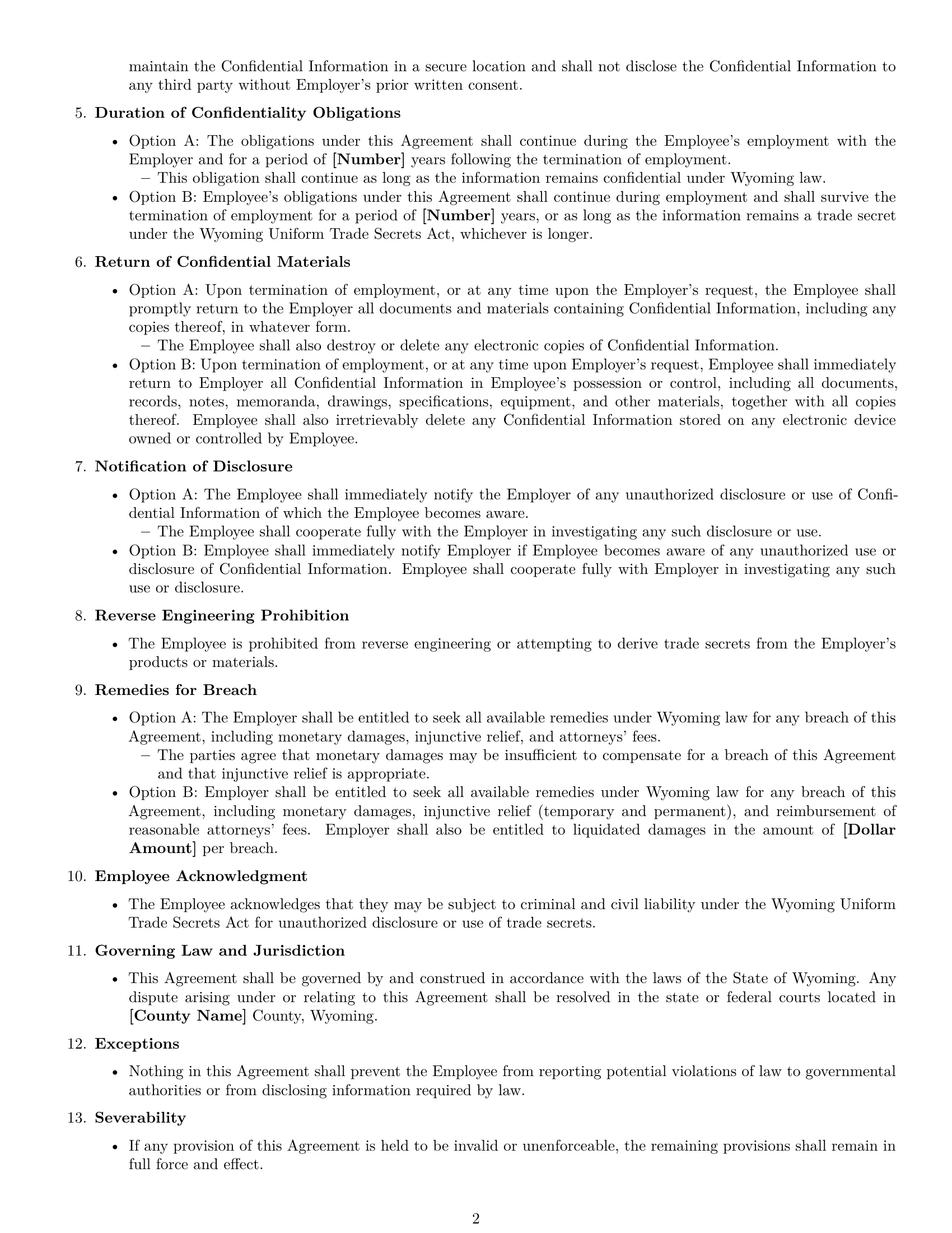Preview page 2 of Free Wyoming employee nda template