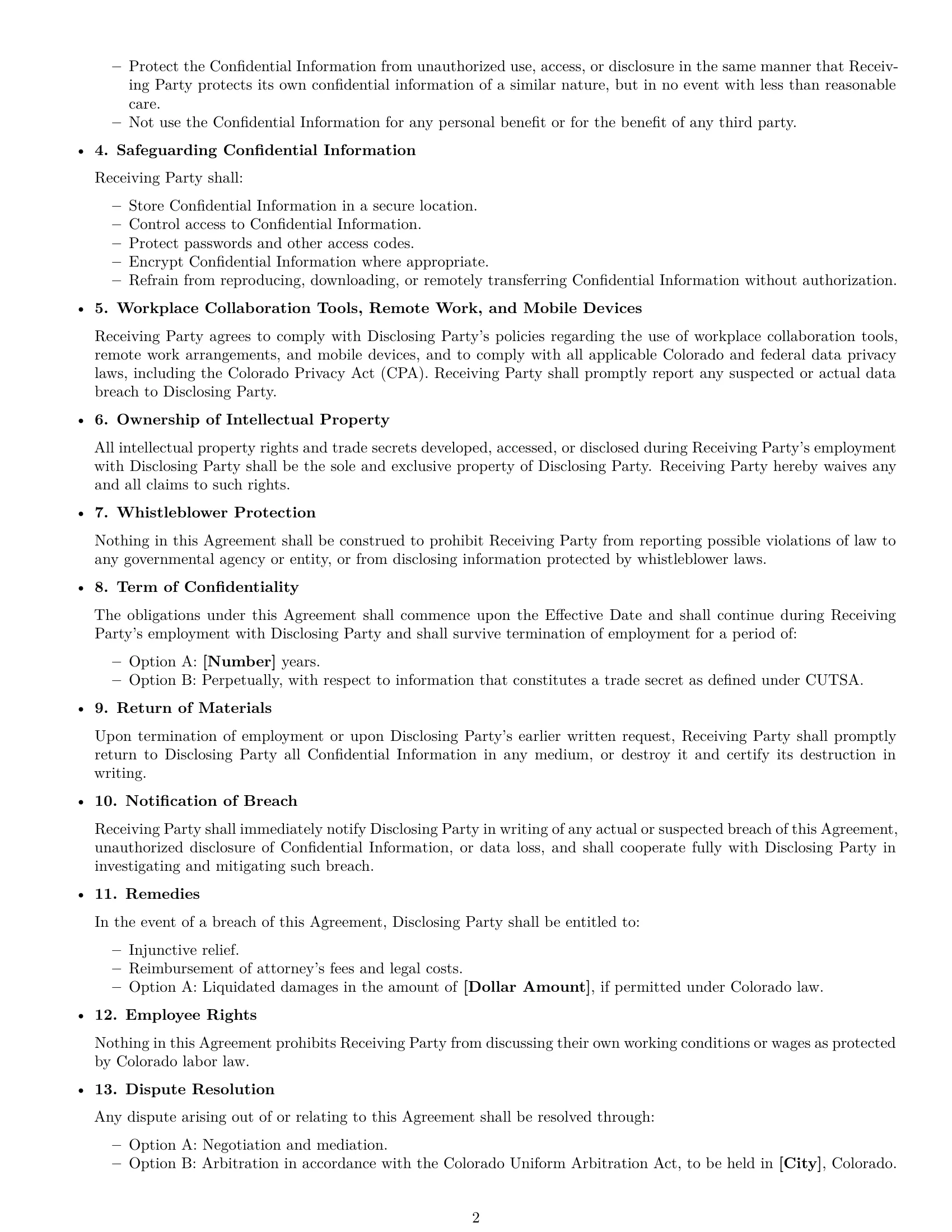 Preview page 2 of Free Colorado employee nda template