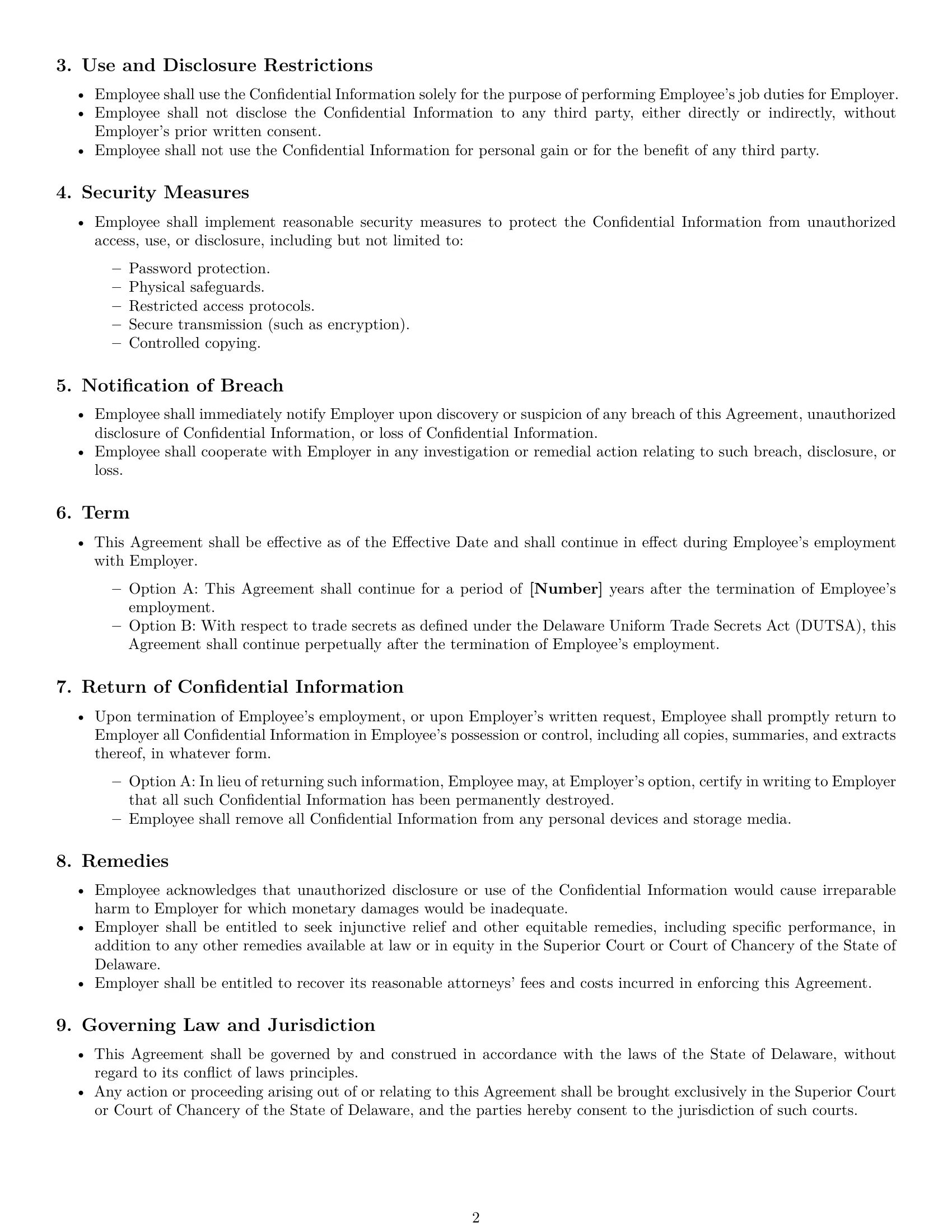 Preview page 2 of Free Delaware employee nda template