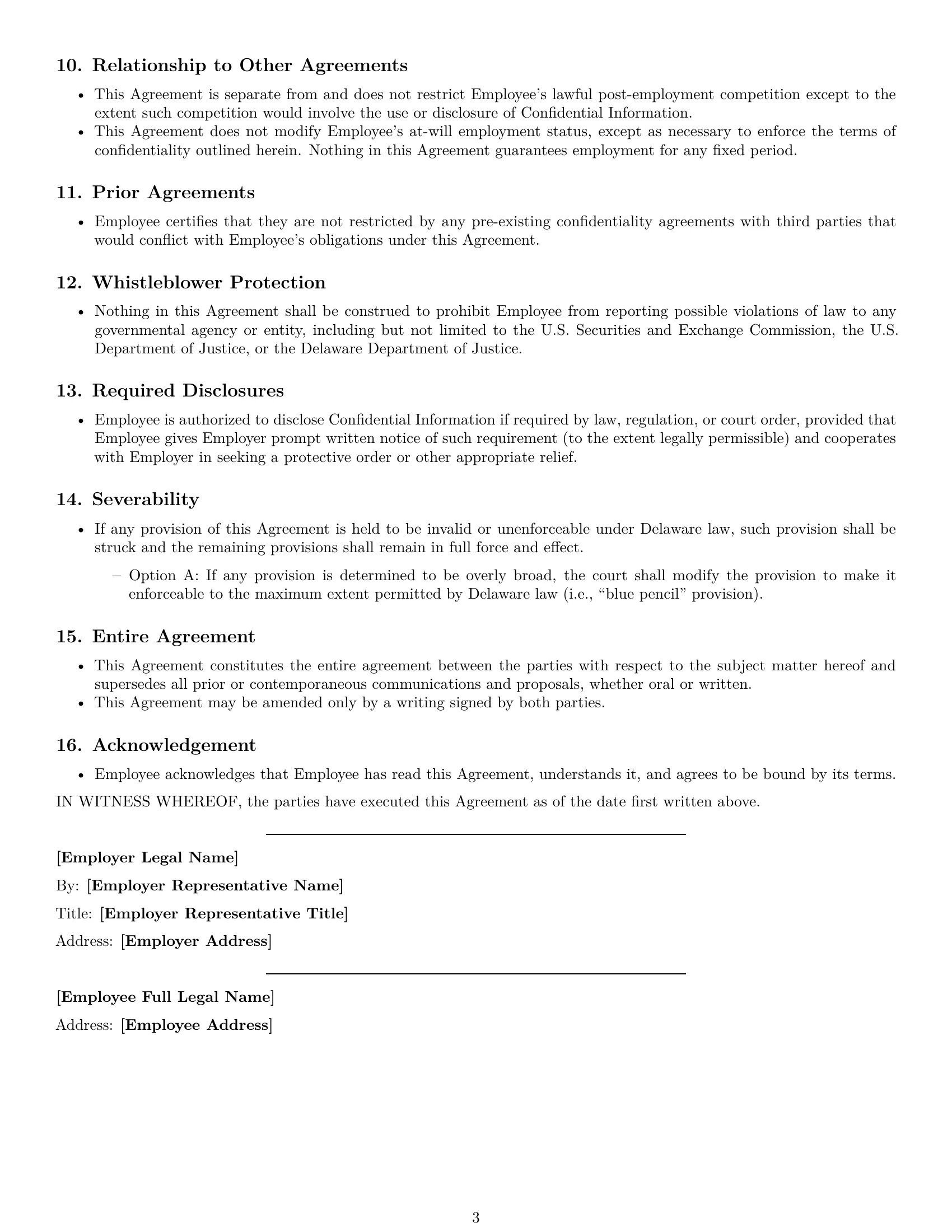 Preview page 3 of Free Delaware employee nda template