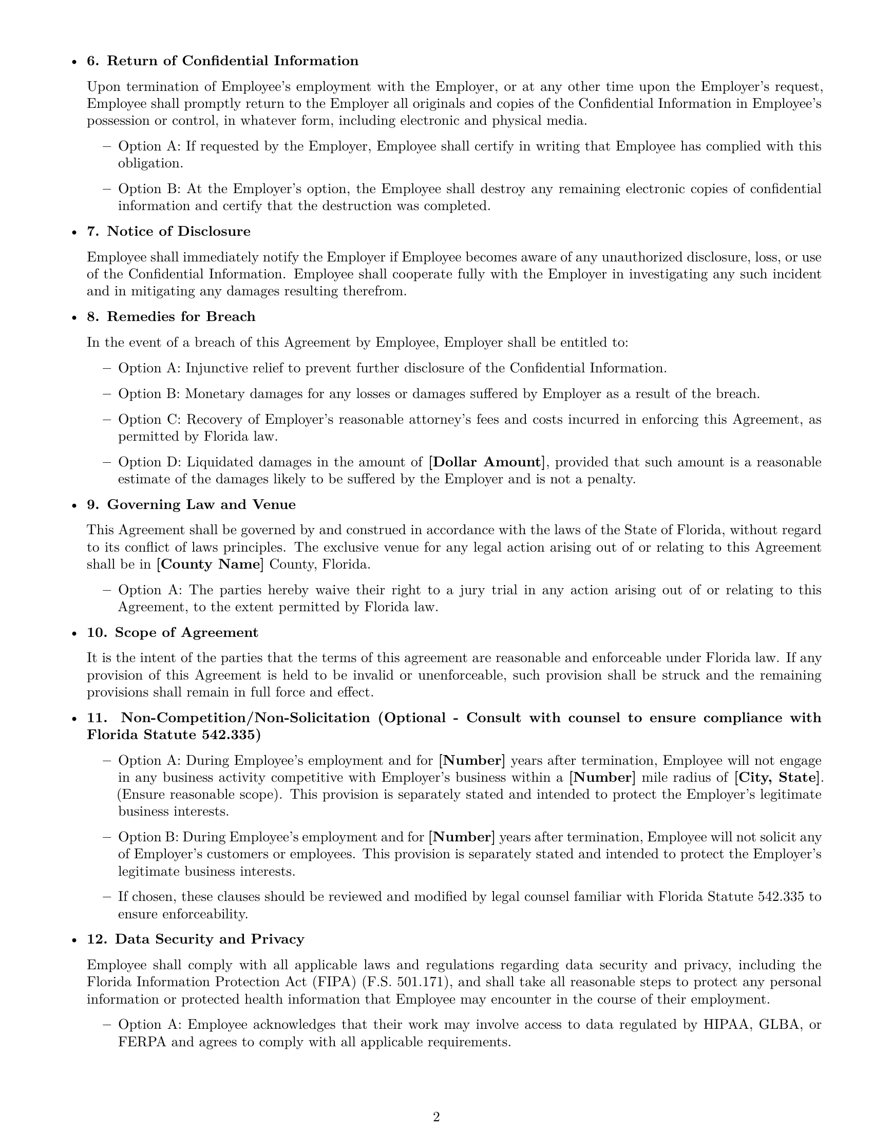 Preview page 2 of Free Florida employee nda template