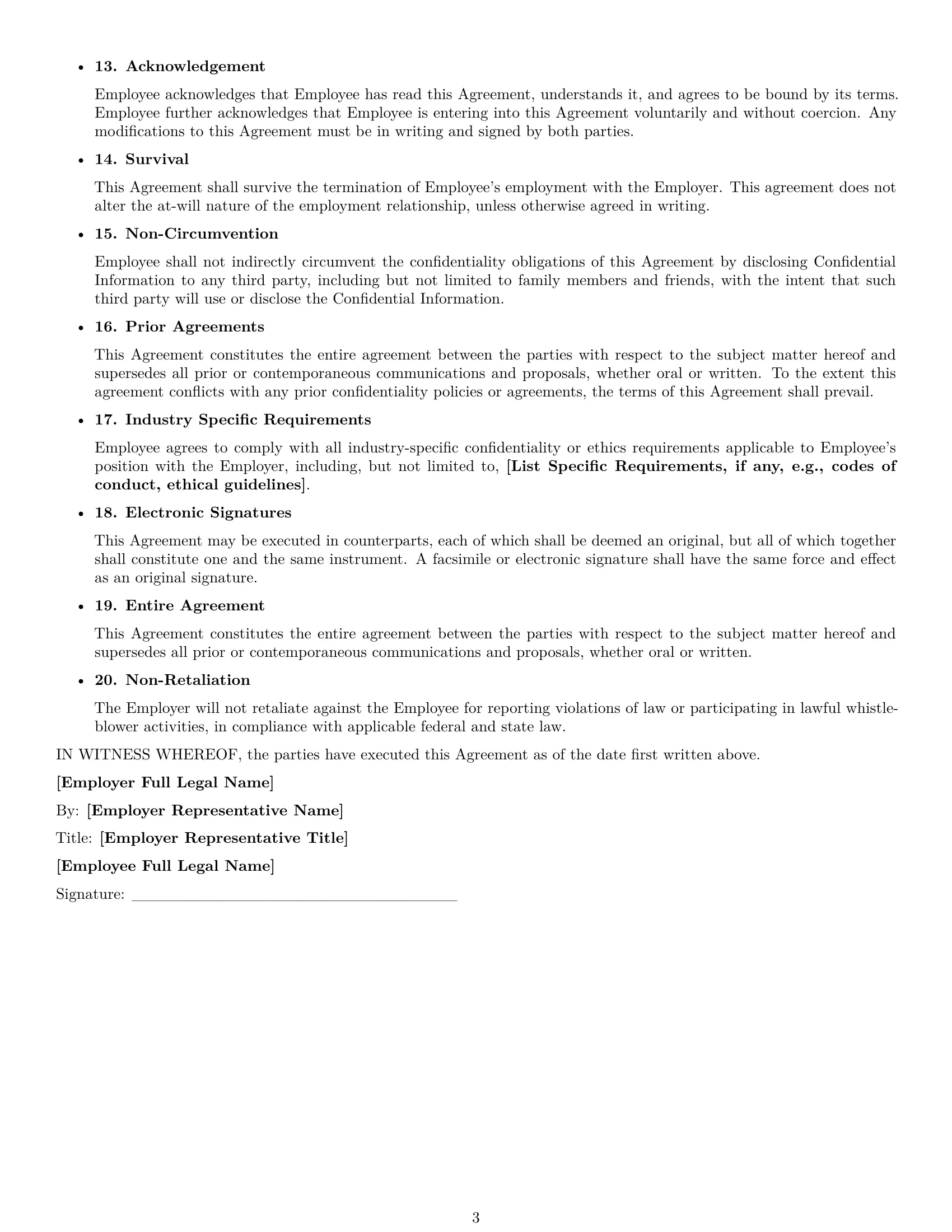 Preview page 3 of Free Florida employee nda template