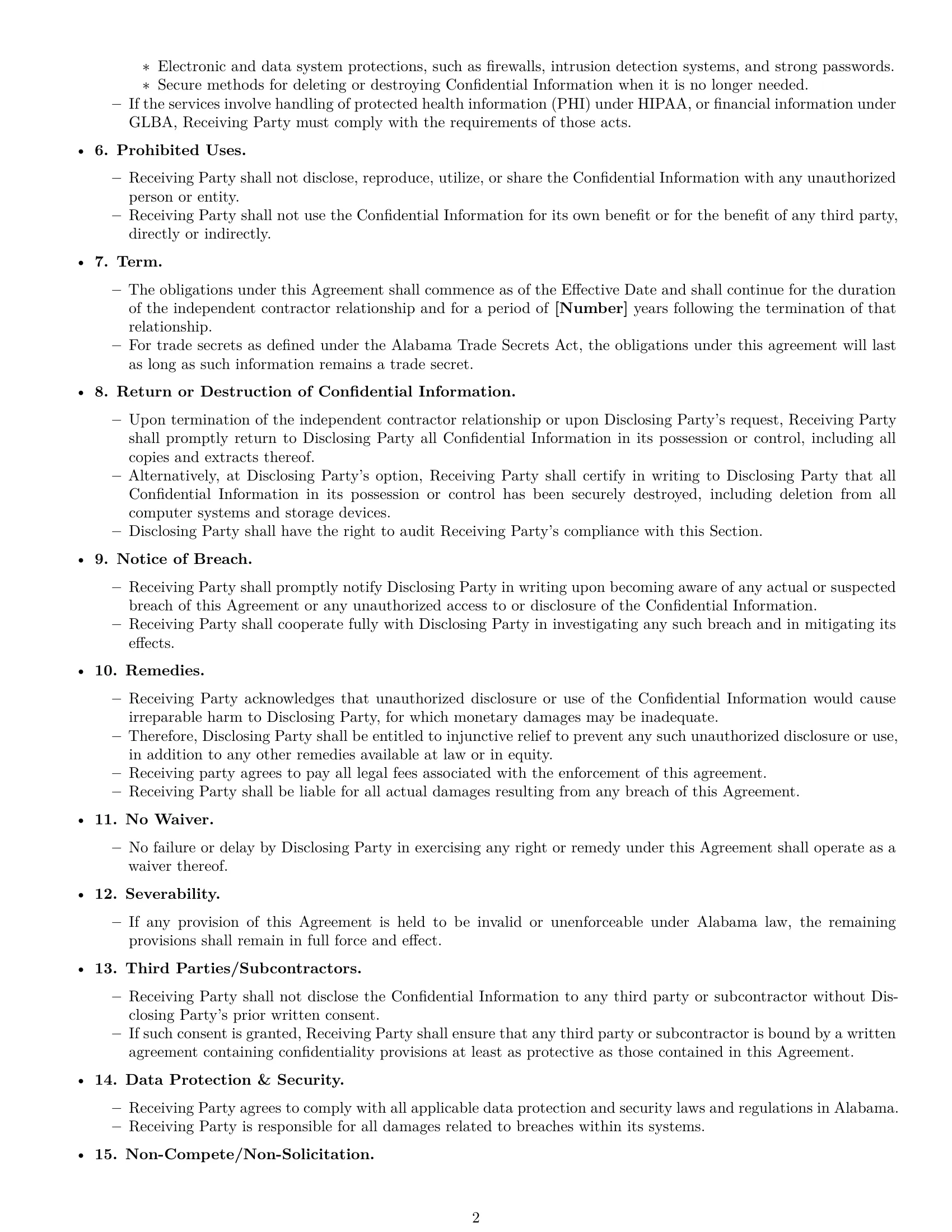 Preview page 2 of Free Alabama independent contractor nda template