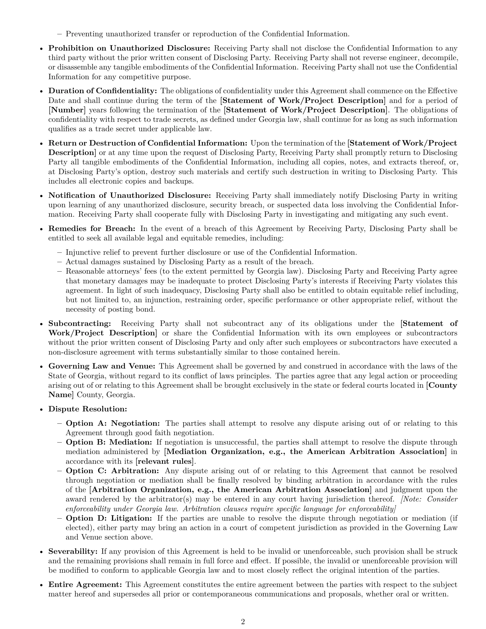 Preview page 2 of Free Georgia independent contractor nda template