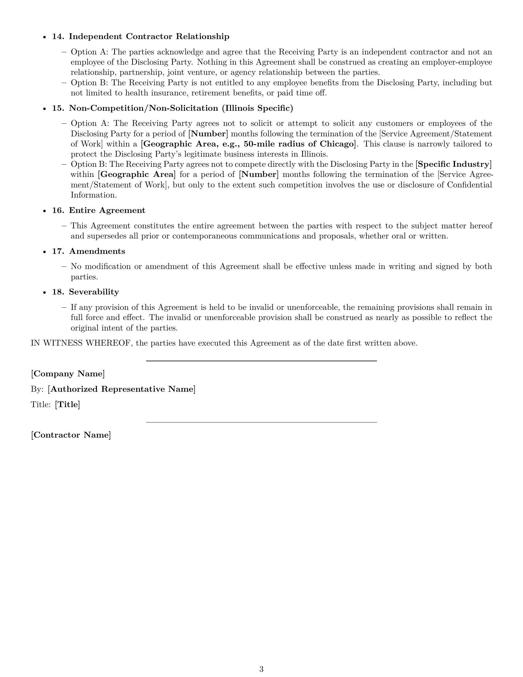 Preview page 3 of Free Illinois independent contractor nda template