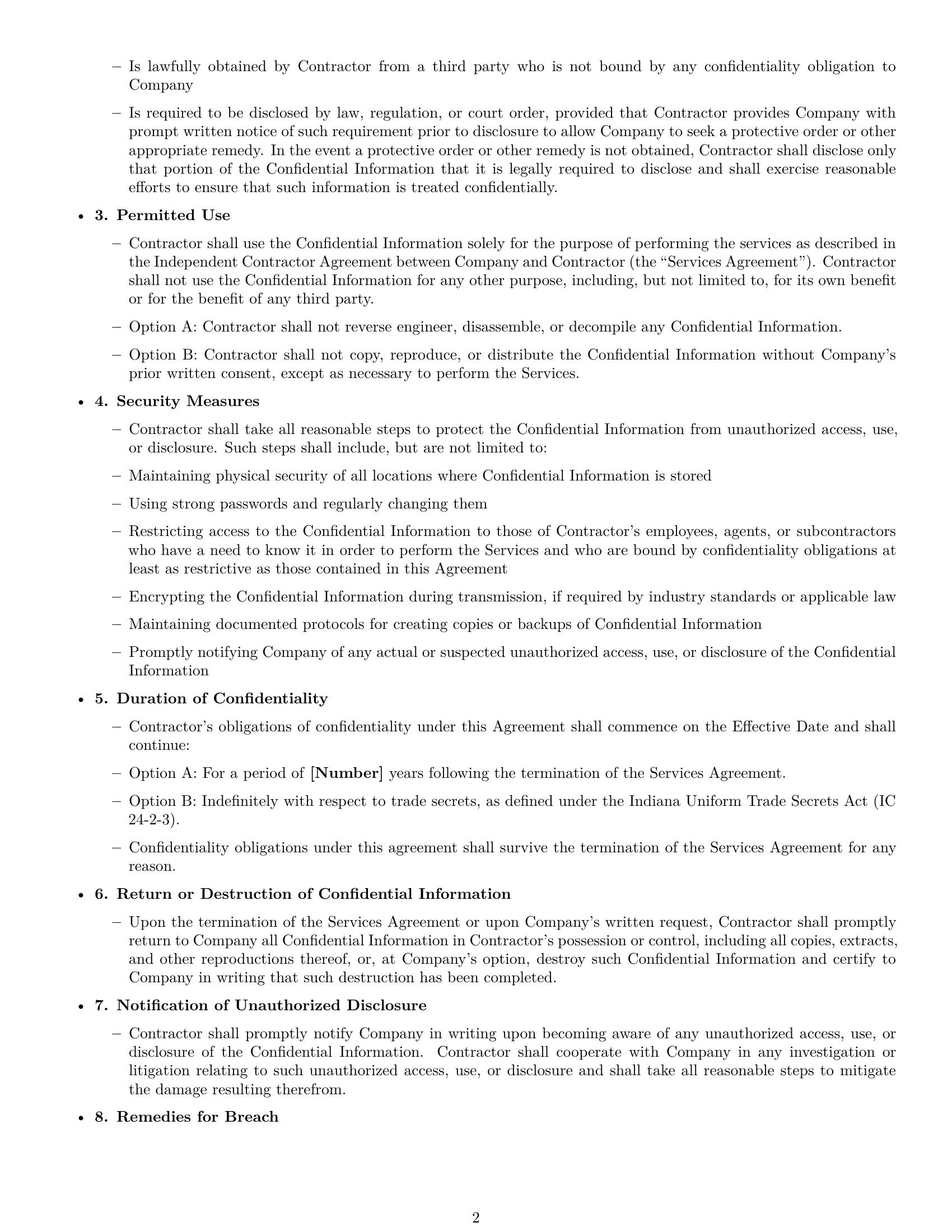 Preview page 2 of Free Indiana independent contractor nda template