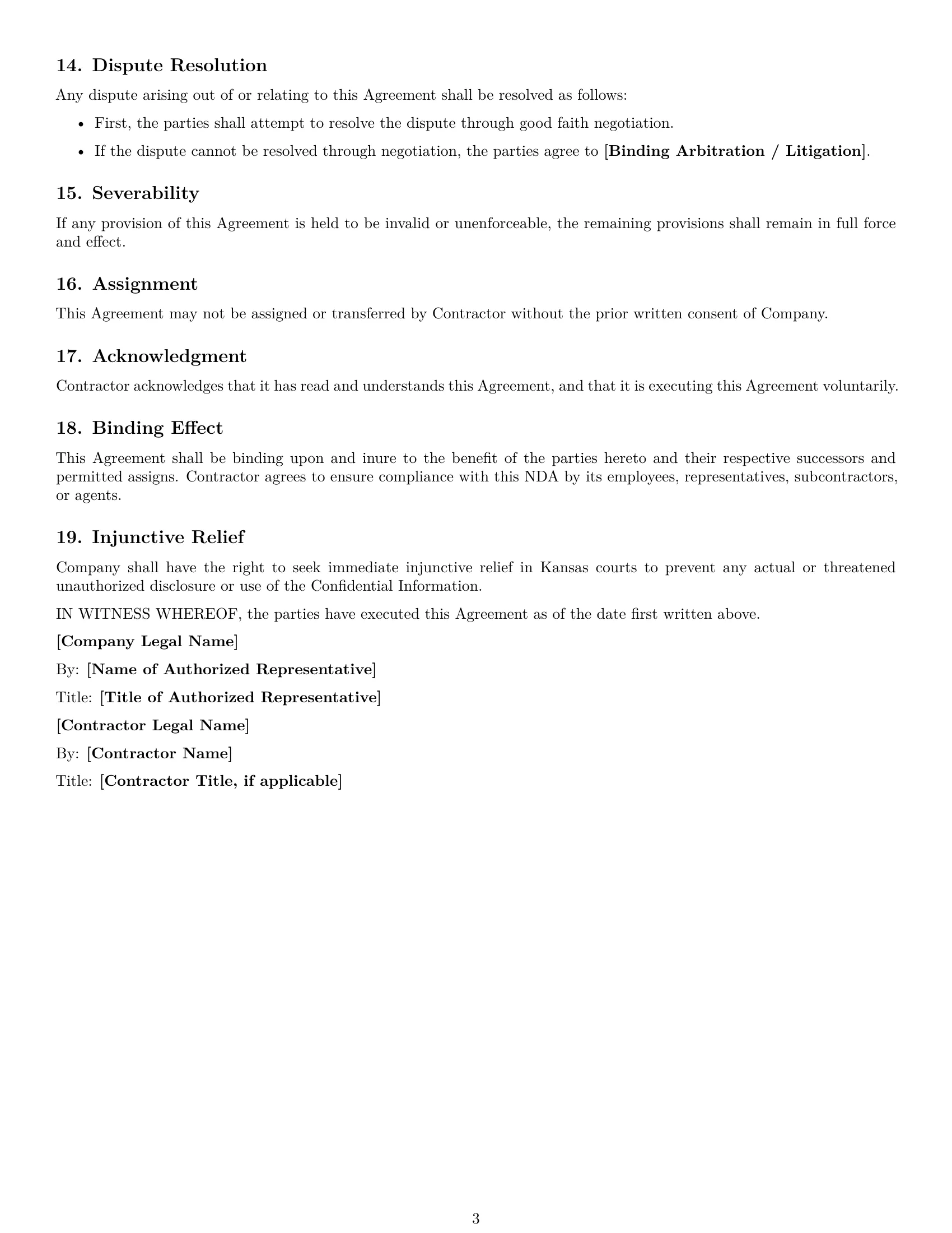 Preview page 3 of Free Kansas independent contractor nda template