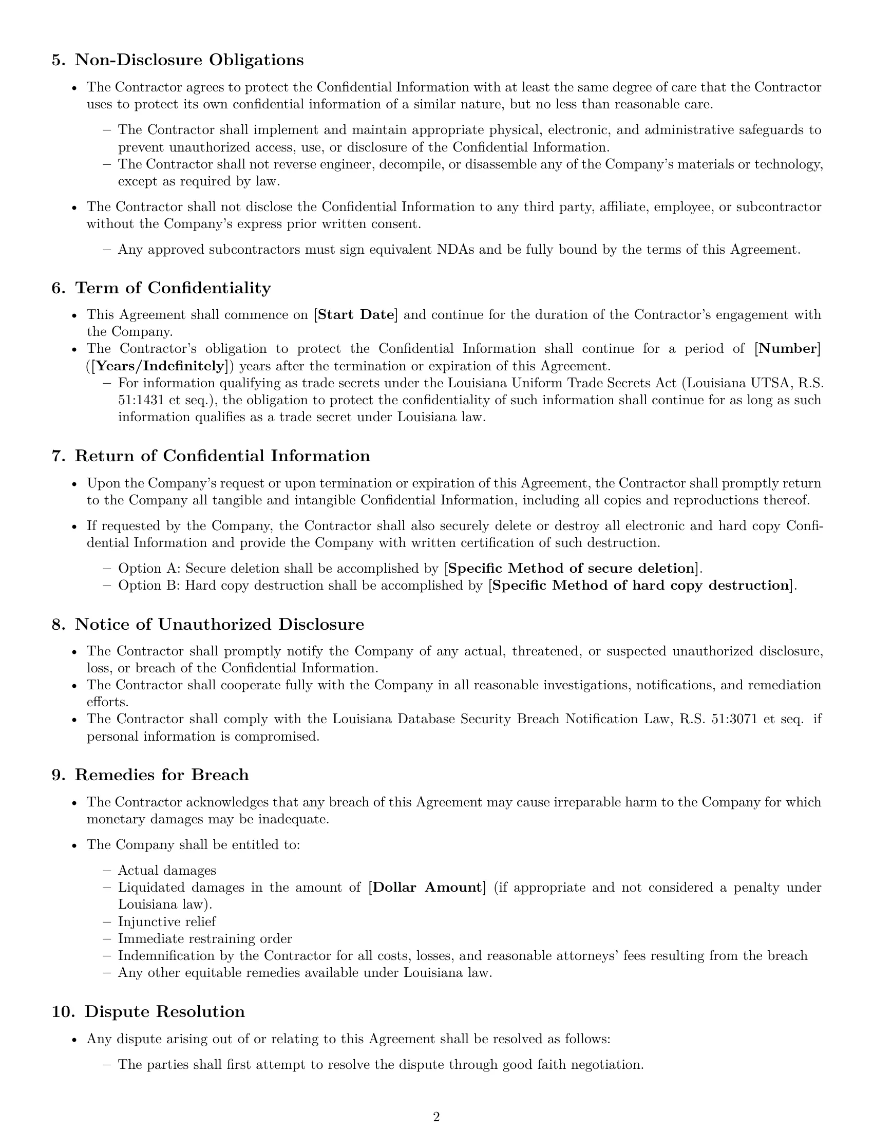 Preview page 2 of Free Louisiana independent contractor nda template