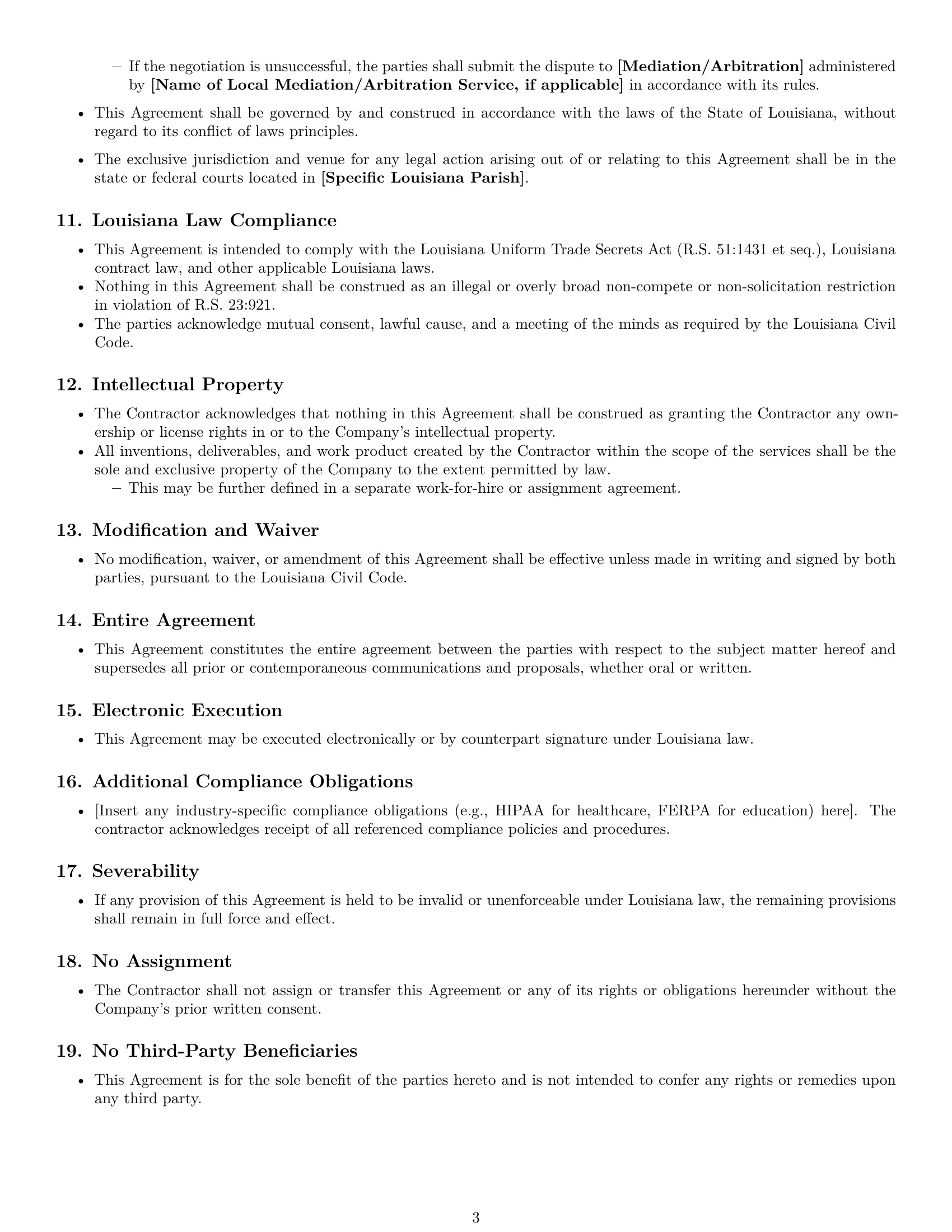 Preview page 3 of Free Louisiana independent contractor nda template