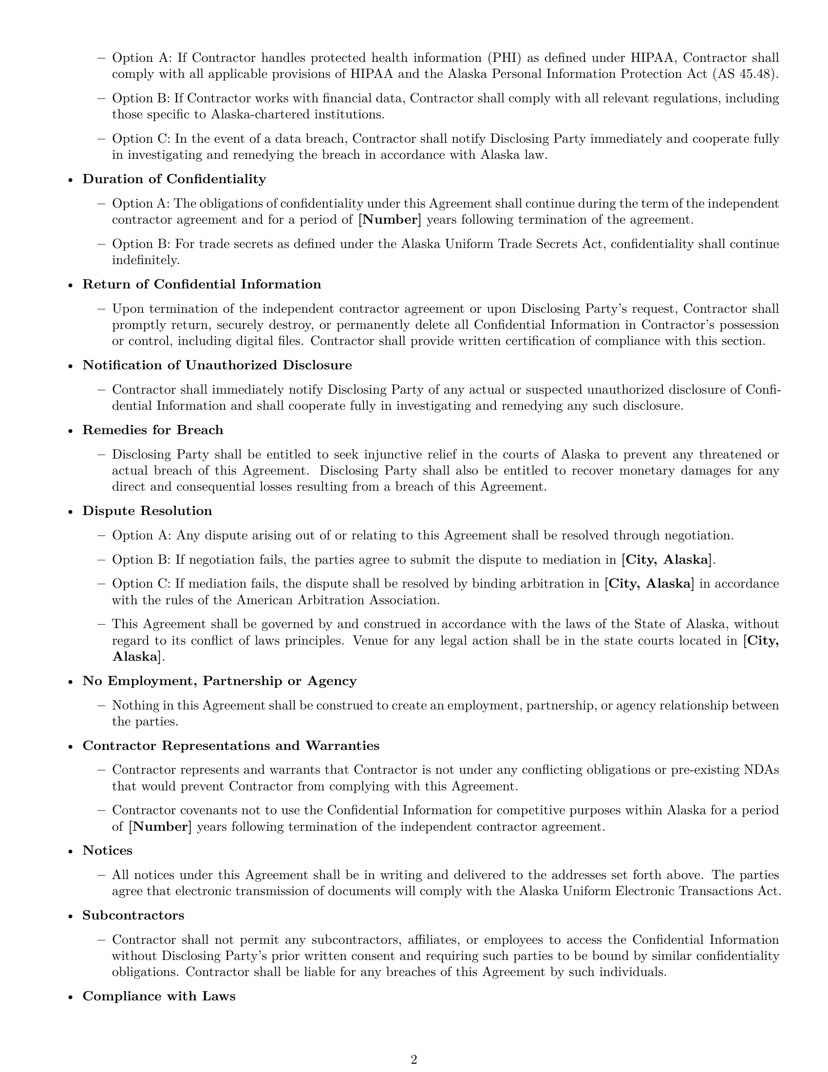 Preview page 2 of Free Alaska independent contractor nda template