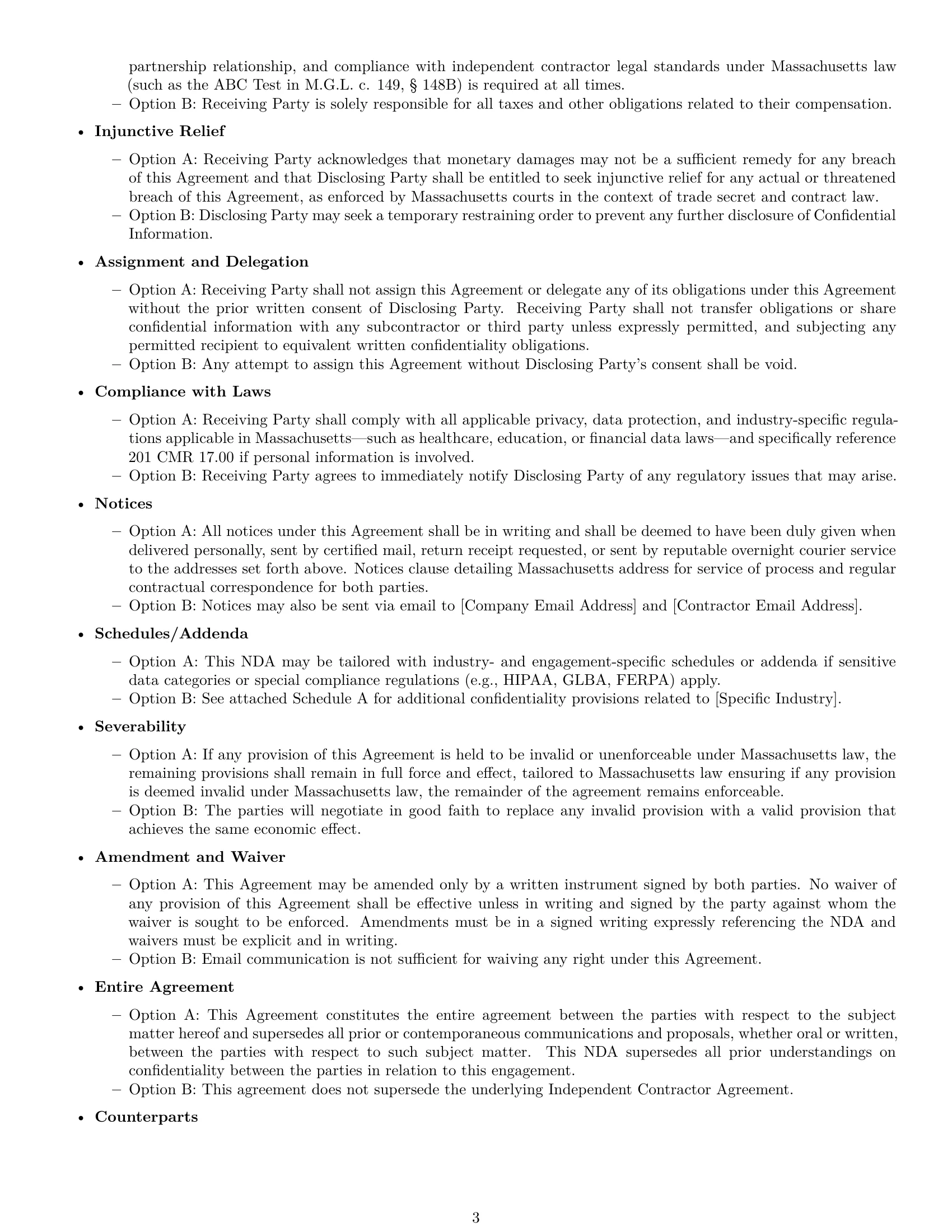 Preview page 3 of Free Massachusetts independent contractor nda template