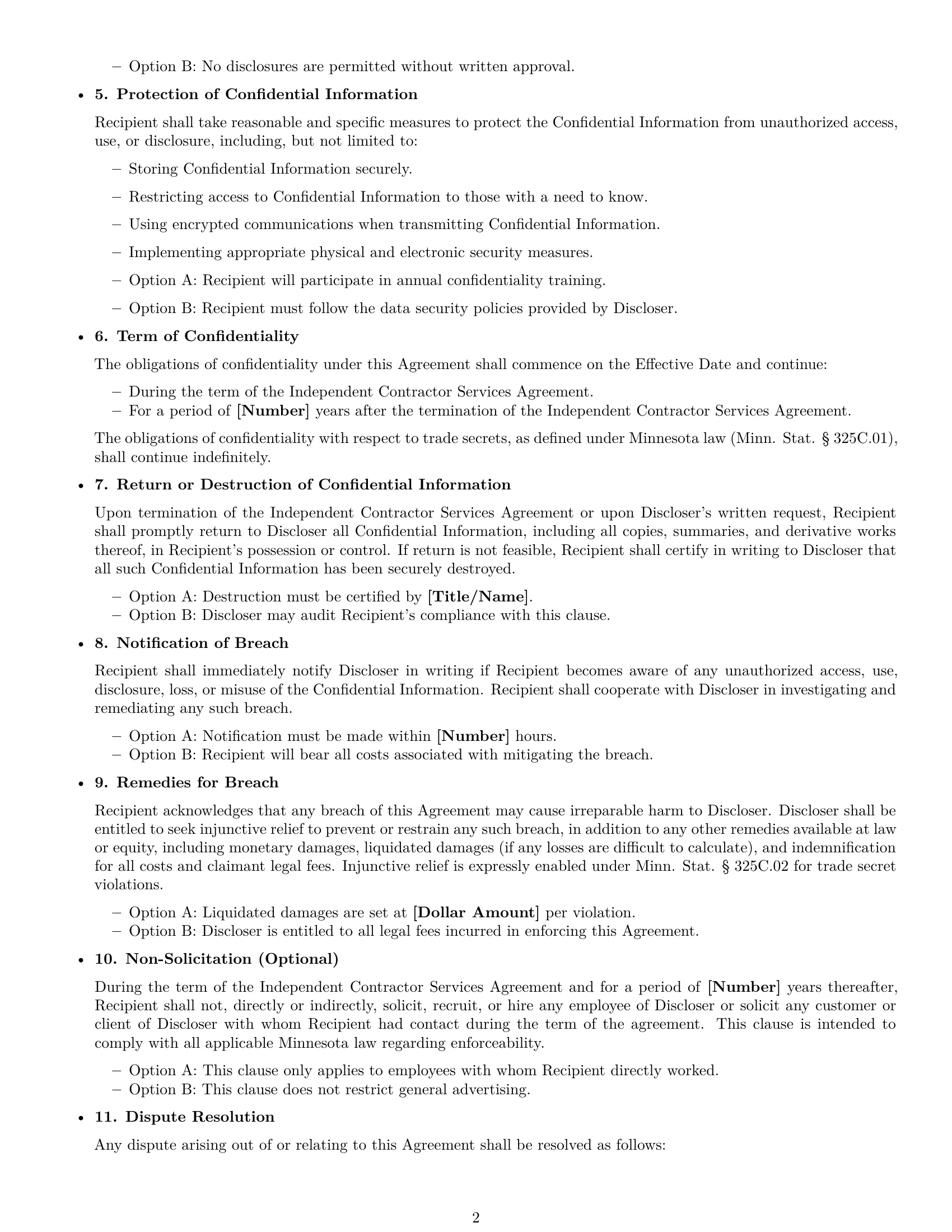 Preview page 2 of Free Minnesota independent contractor nda template