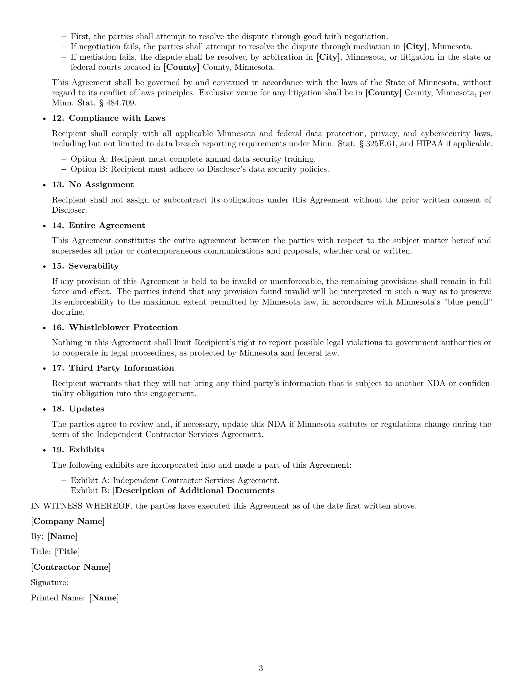 Preview page 3 of Free Minnesota independent contractor nda template