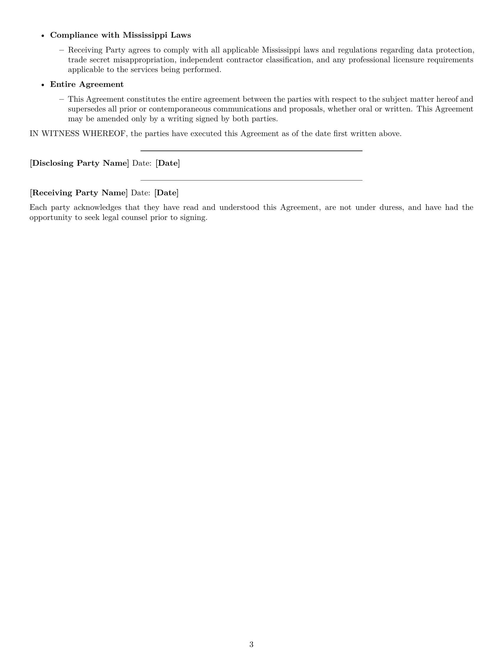 Preview page 3 of Free Mississippi independent contractor nda template