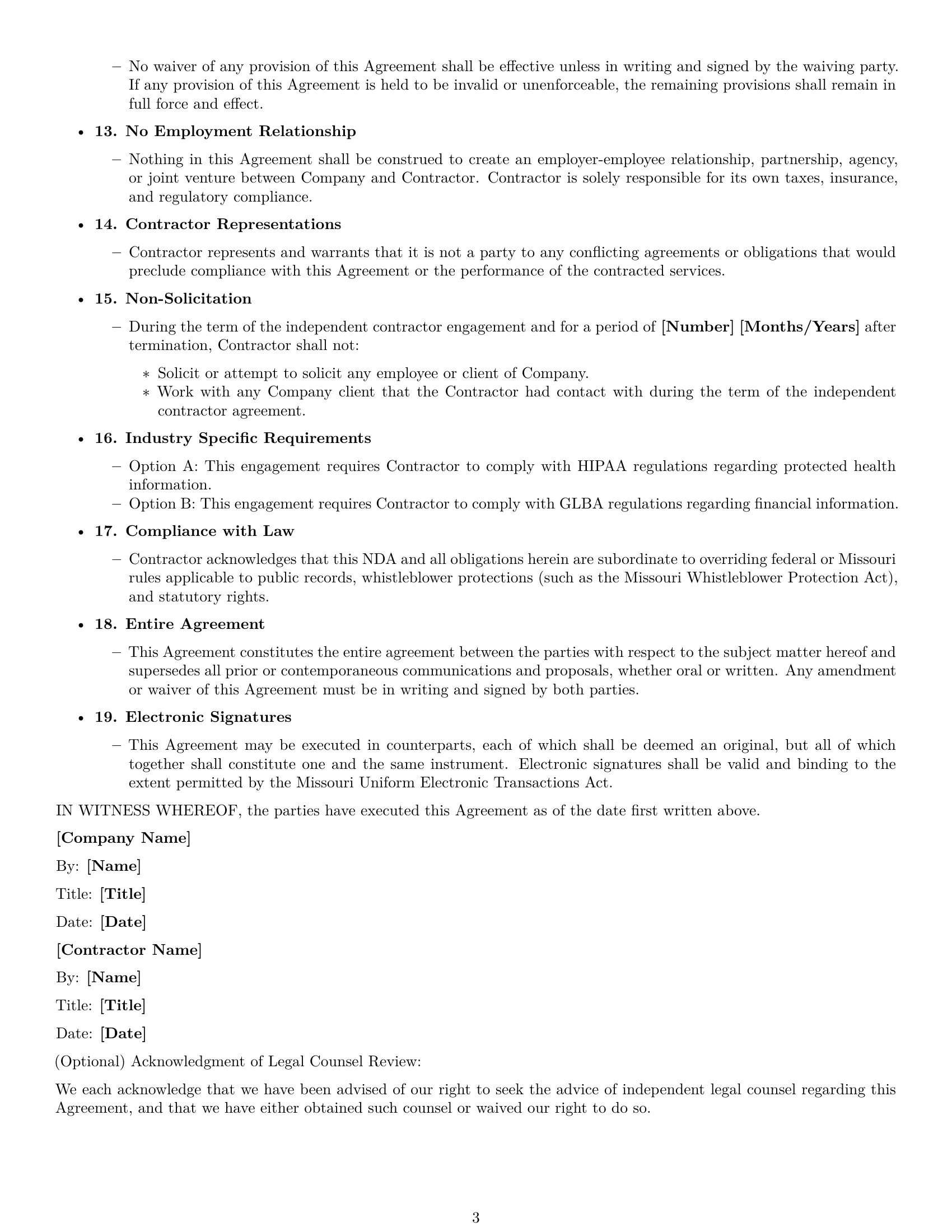 Preview page 3 of Free Missouri independent contractor nda template