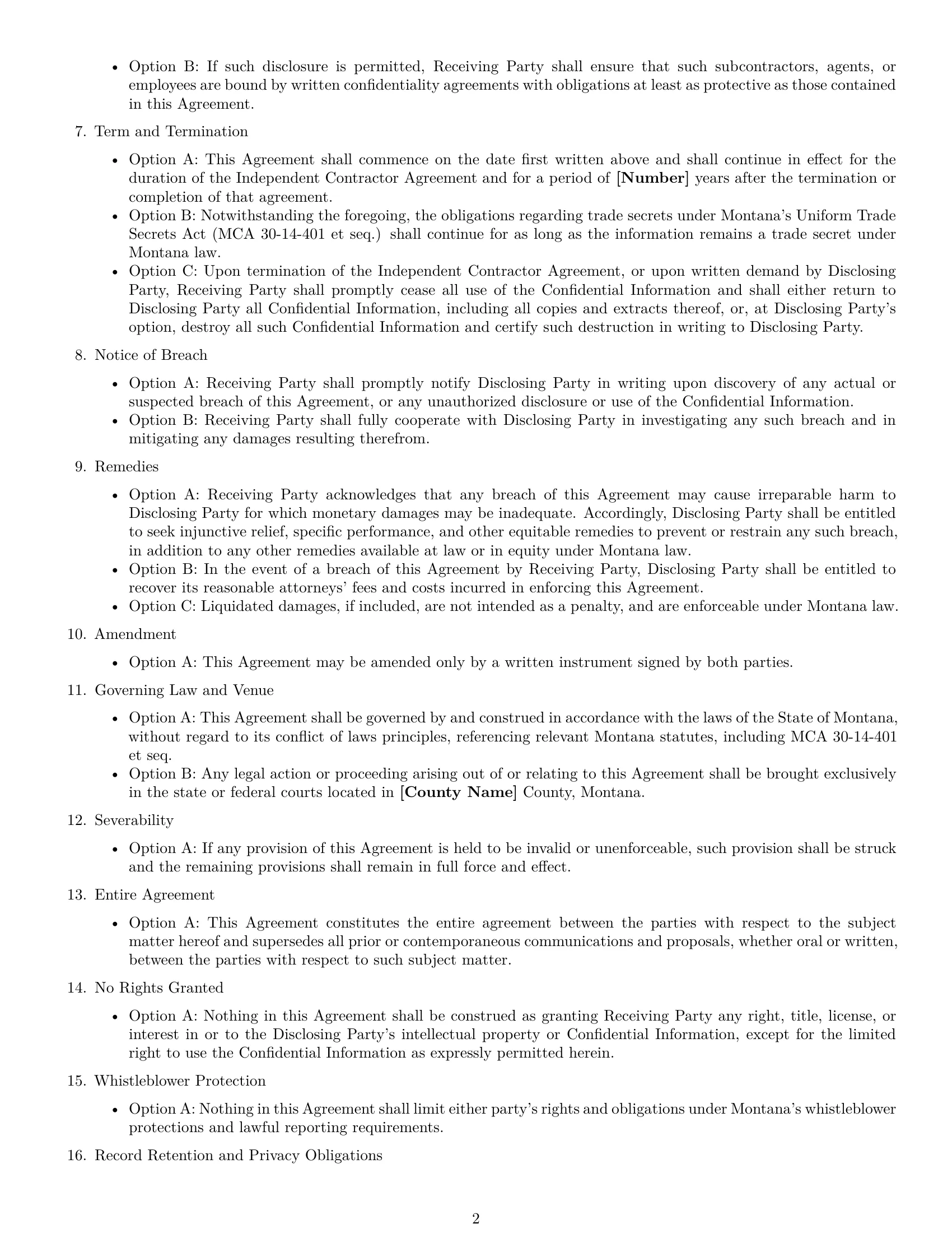 Preview page 2 of Free Montana independent contractor nda template