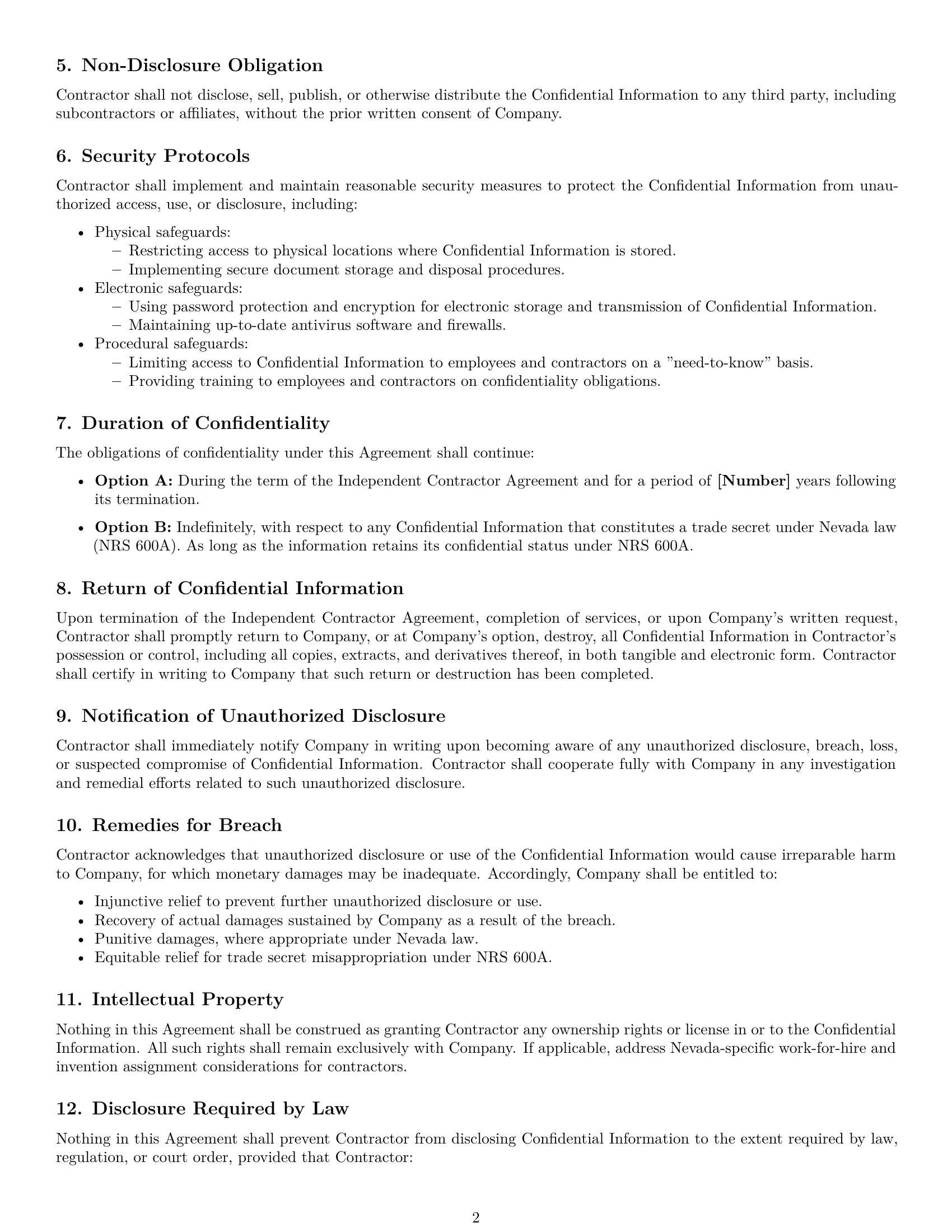 Preview page 2 of Free Nevada independent contractor nda template