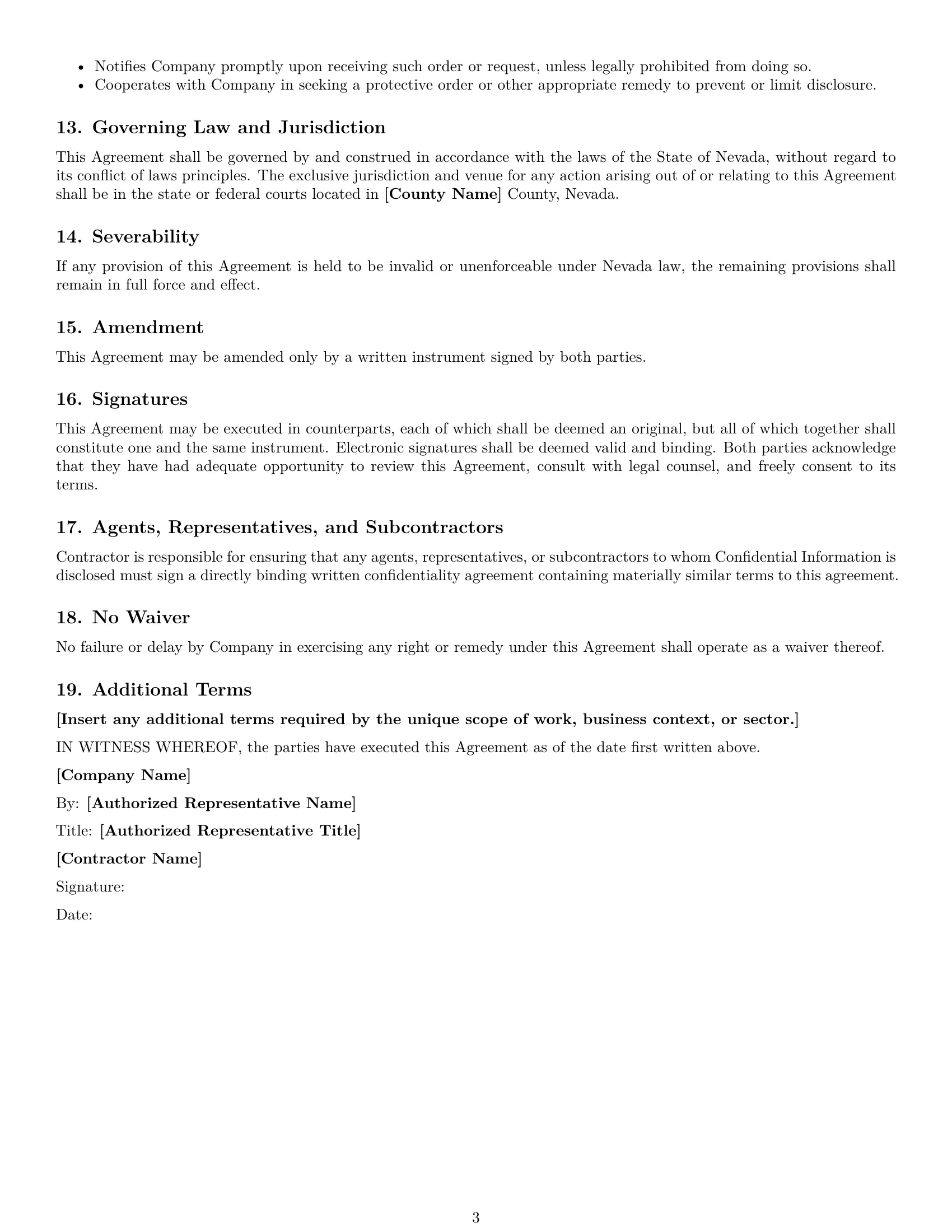 Preview page 3 of Free Nevada independent contractor nda template