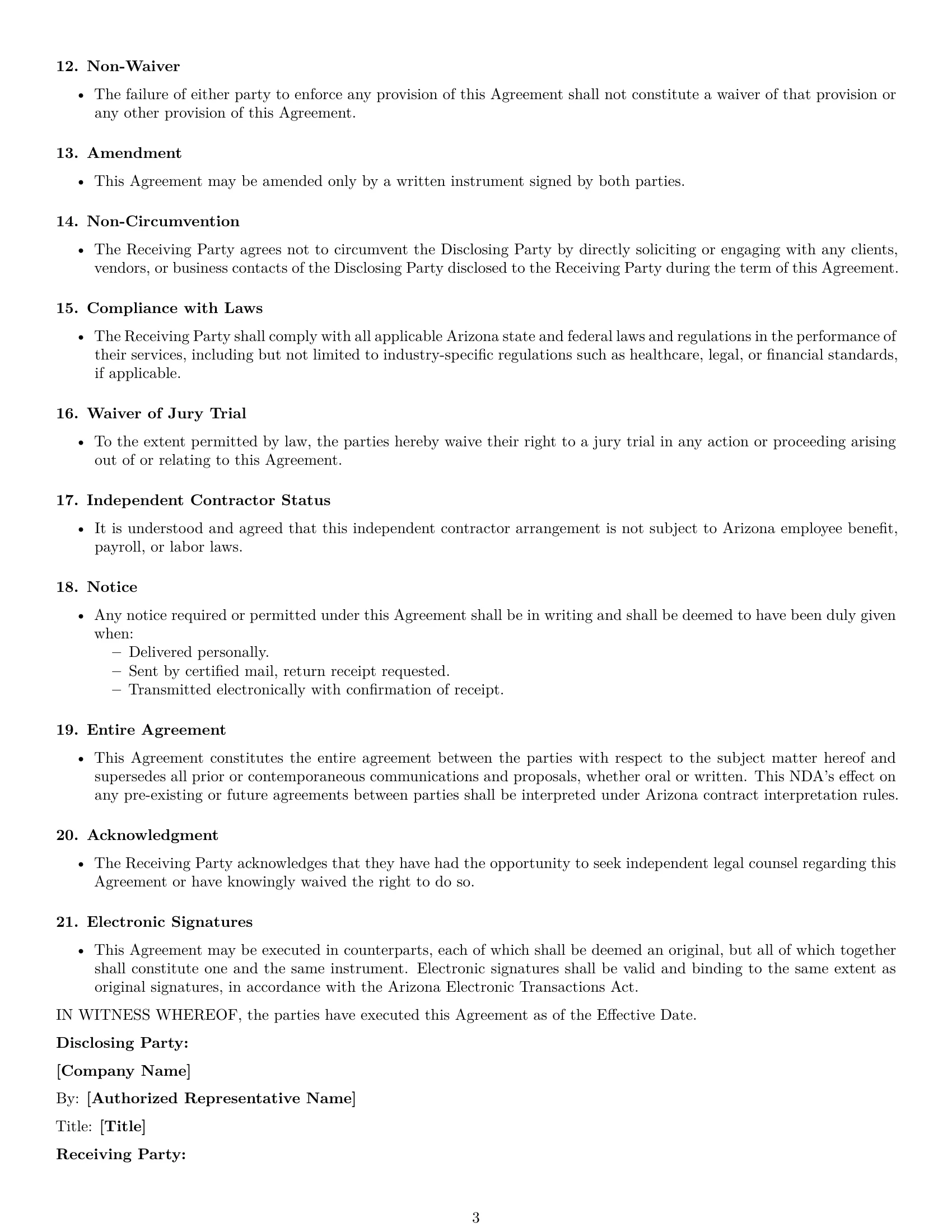 Preview page 3 of Free Arizona independent contractor nda template